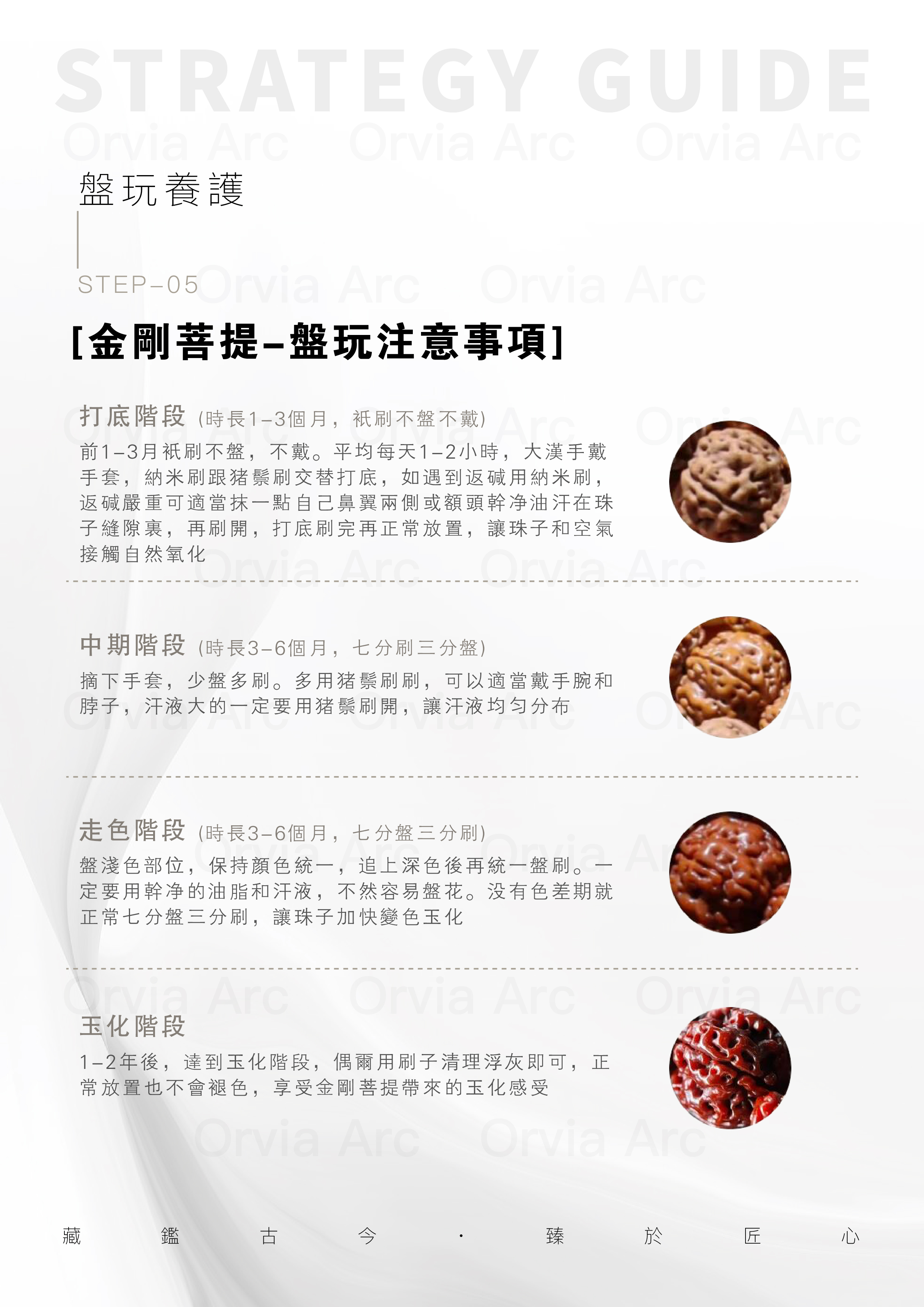 金剛菩提盤玩養護：打底階段、中期階段、走色階段、玉化階段