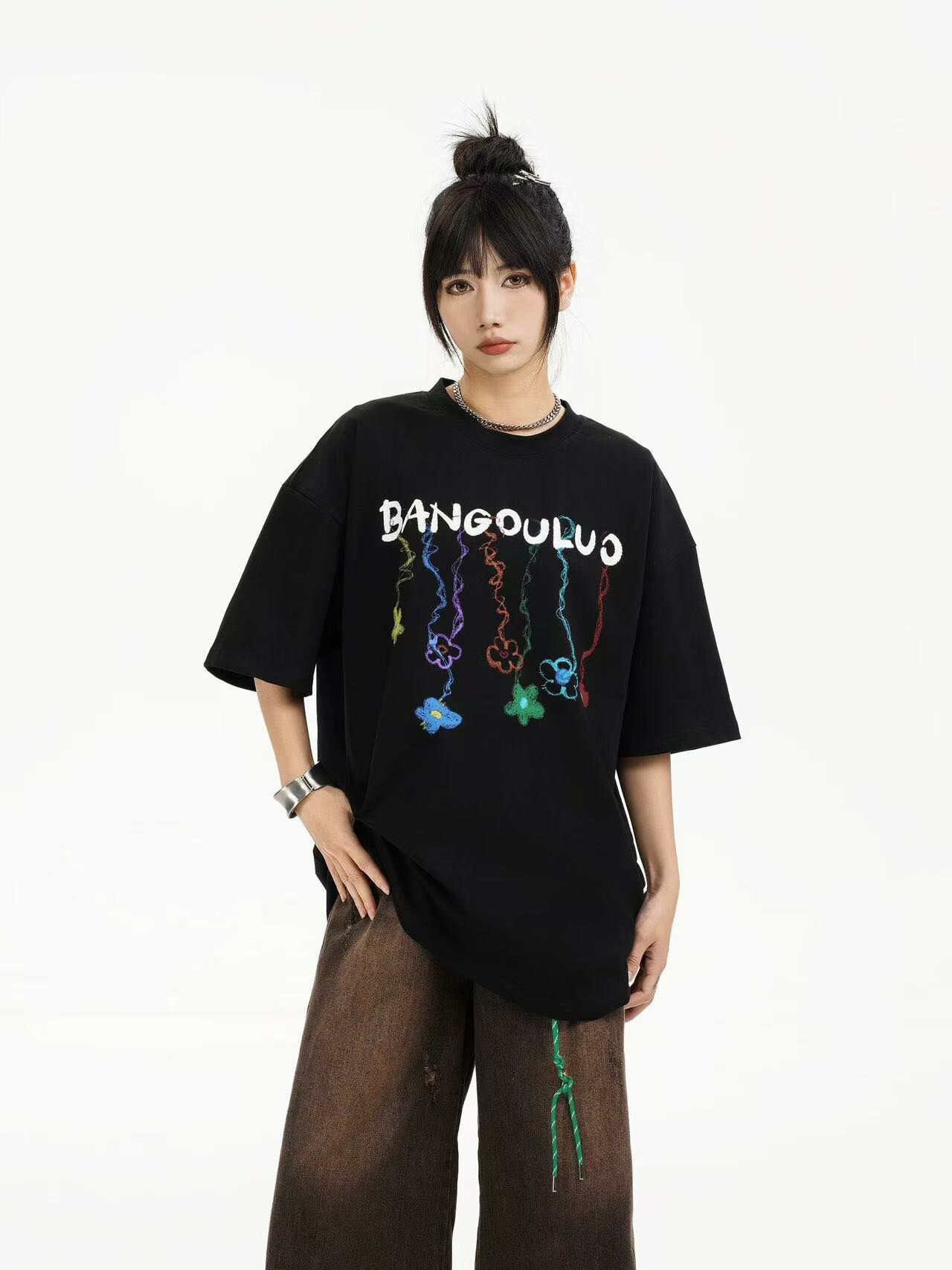 bangouluo 彩繪花朵 圓領短tee 1028