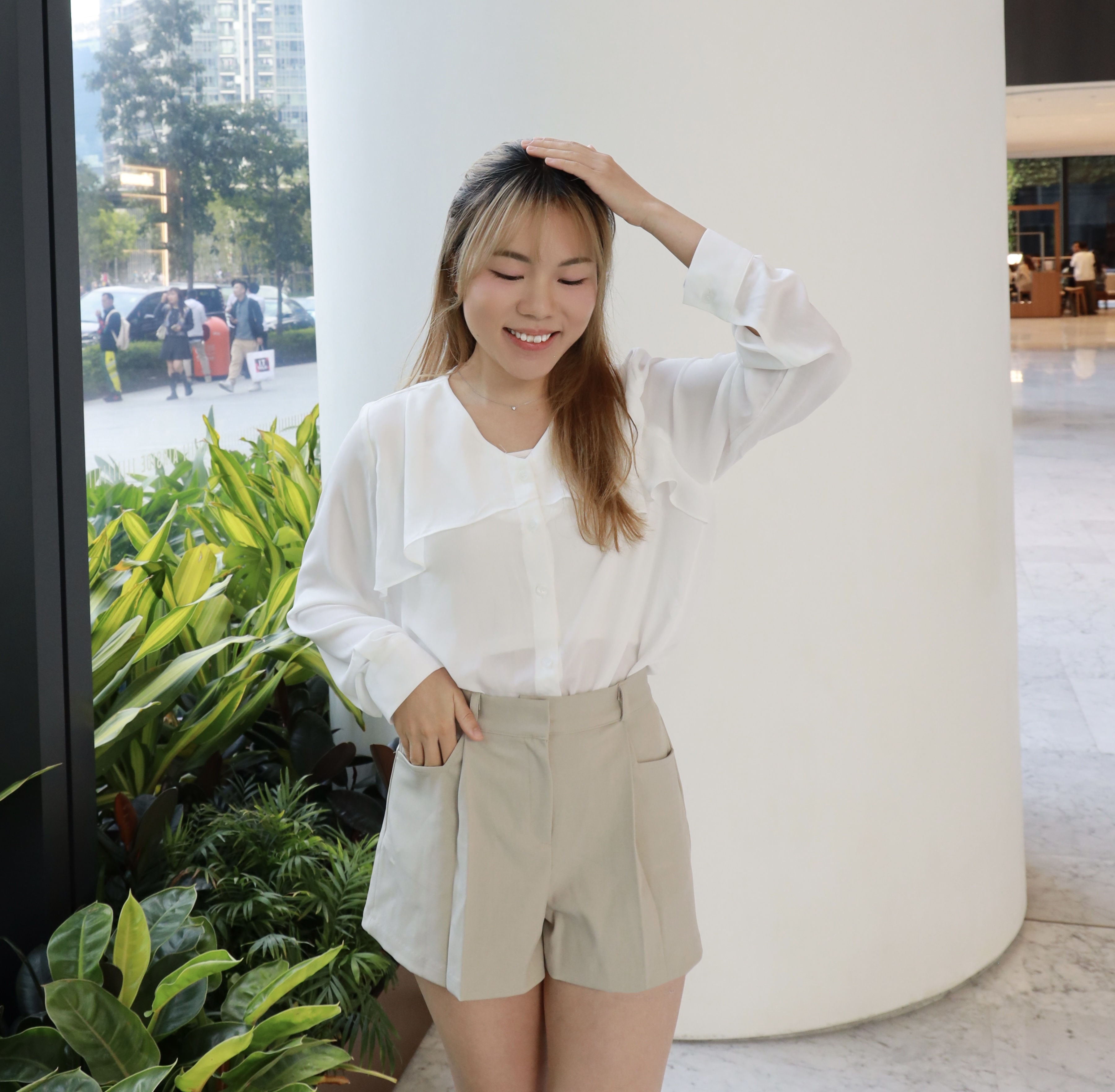 ||SR63|| 半橡筋腰綁帶型格風短褲