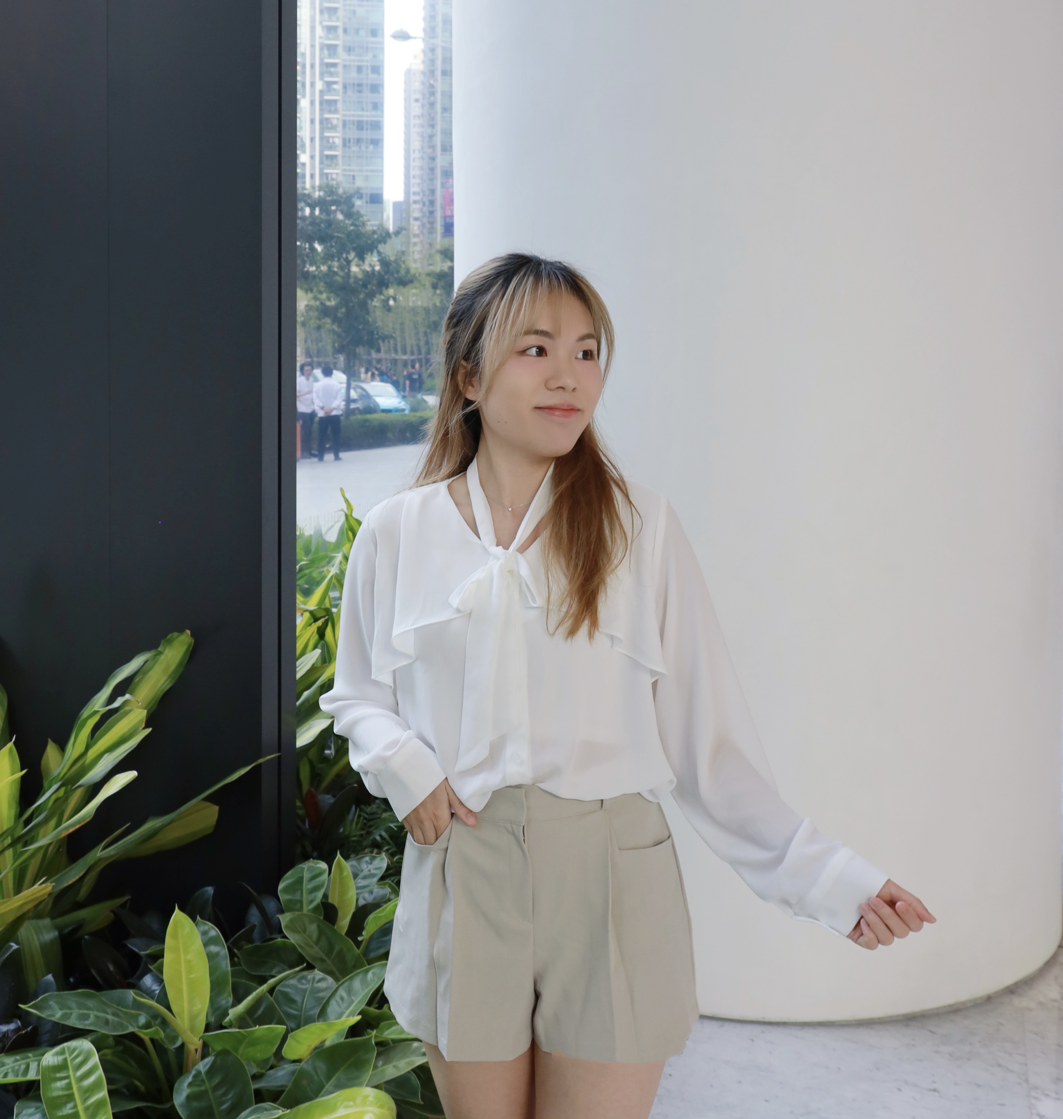 ||SR63|| 半橡筋腰綁帶型格風短褲