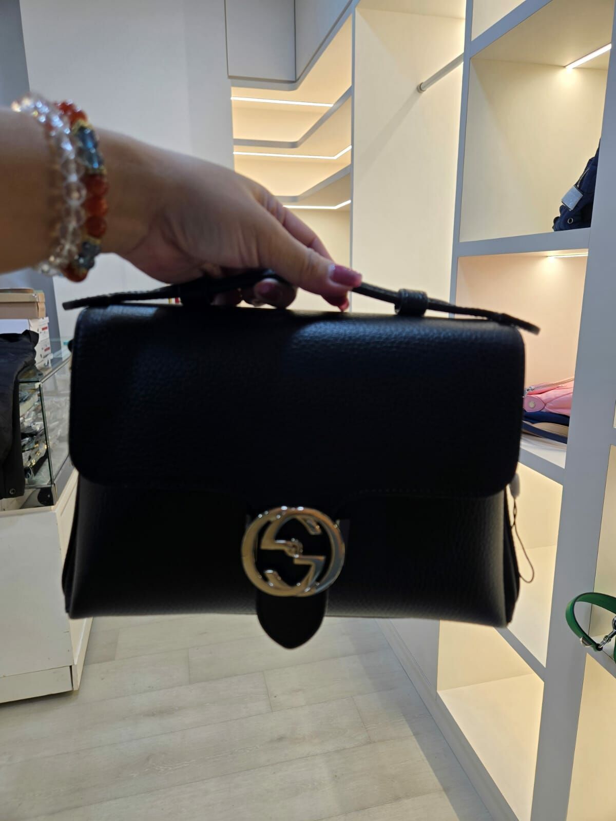 [S] GUCCI LARGE TOP HANDLE CROSSBODY,BLACK, 510302CA00G-1000 (SGC41)