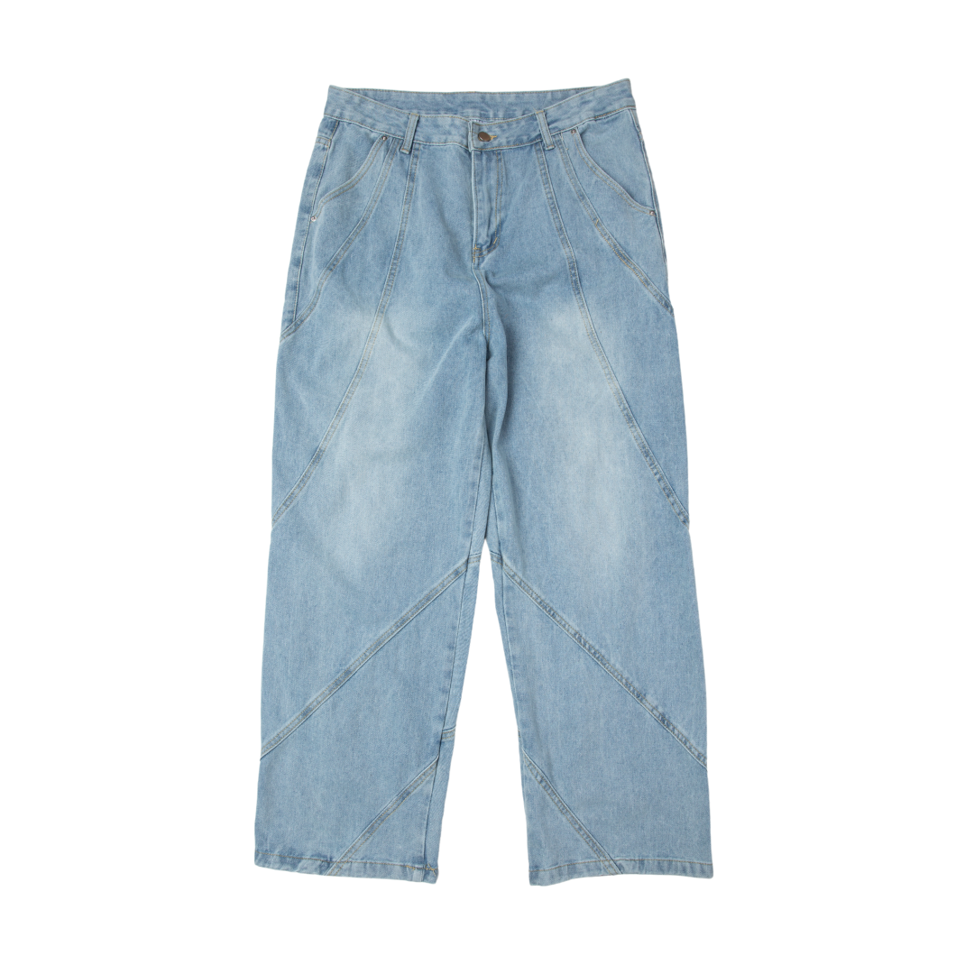 SALE- 螺旋車線 刷白 牛仔長褲 中性男女可穿 藍色 黑色 【 FUZY 】- P202525