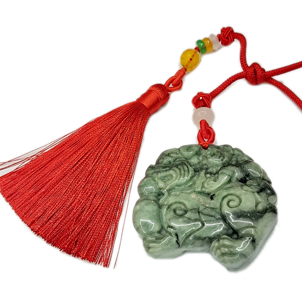 招財麒麟{緬甸玉}雙面巧雕玉珮掛飾【十方】135506