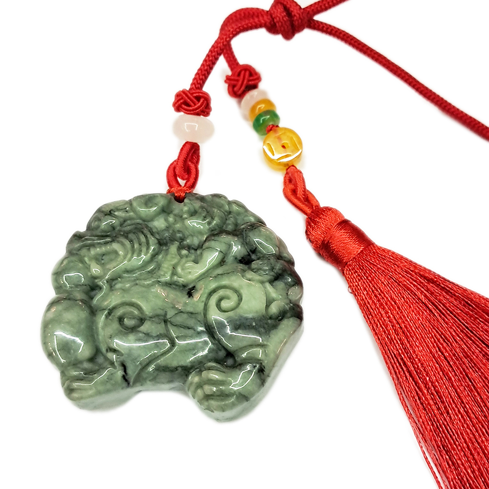 招財麒麟{緬甸玉}雙面巧雕玉珮掛飾【十方】135506
