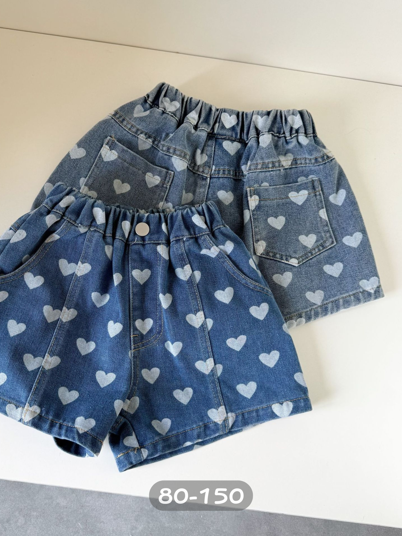 滿印愛心 牛仔短褲