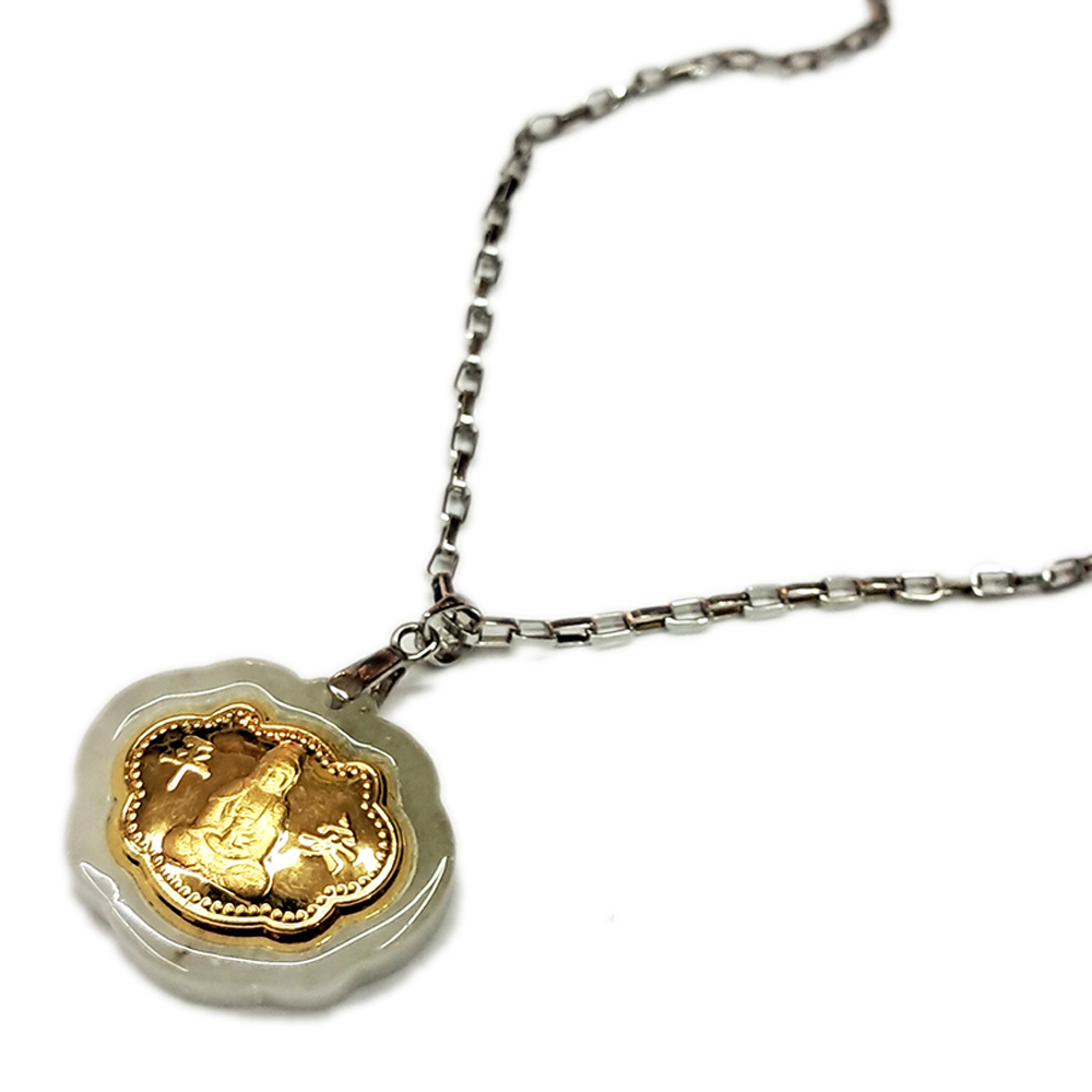 如意 {金箔}玉觀音&鈦鋼項鍊【十方】146644