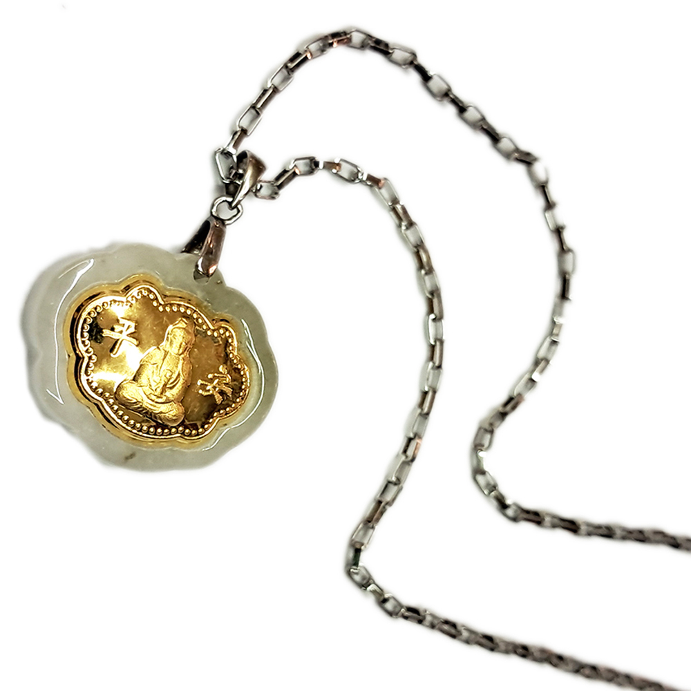 如意 {金箔}玉觀音&鈦鋼項鍊【十方】146644