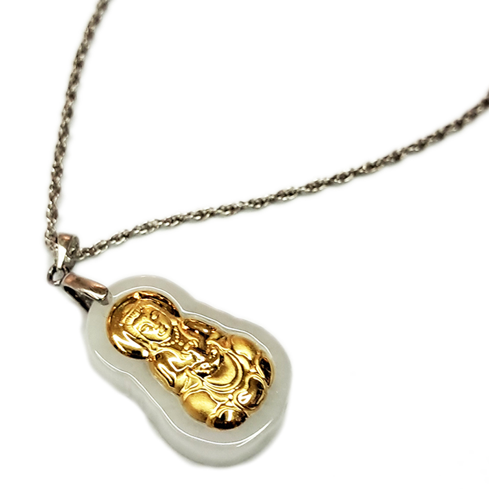 金觀音玉墜銀扣頭 &鈦鋼項鍊【十方】146229