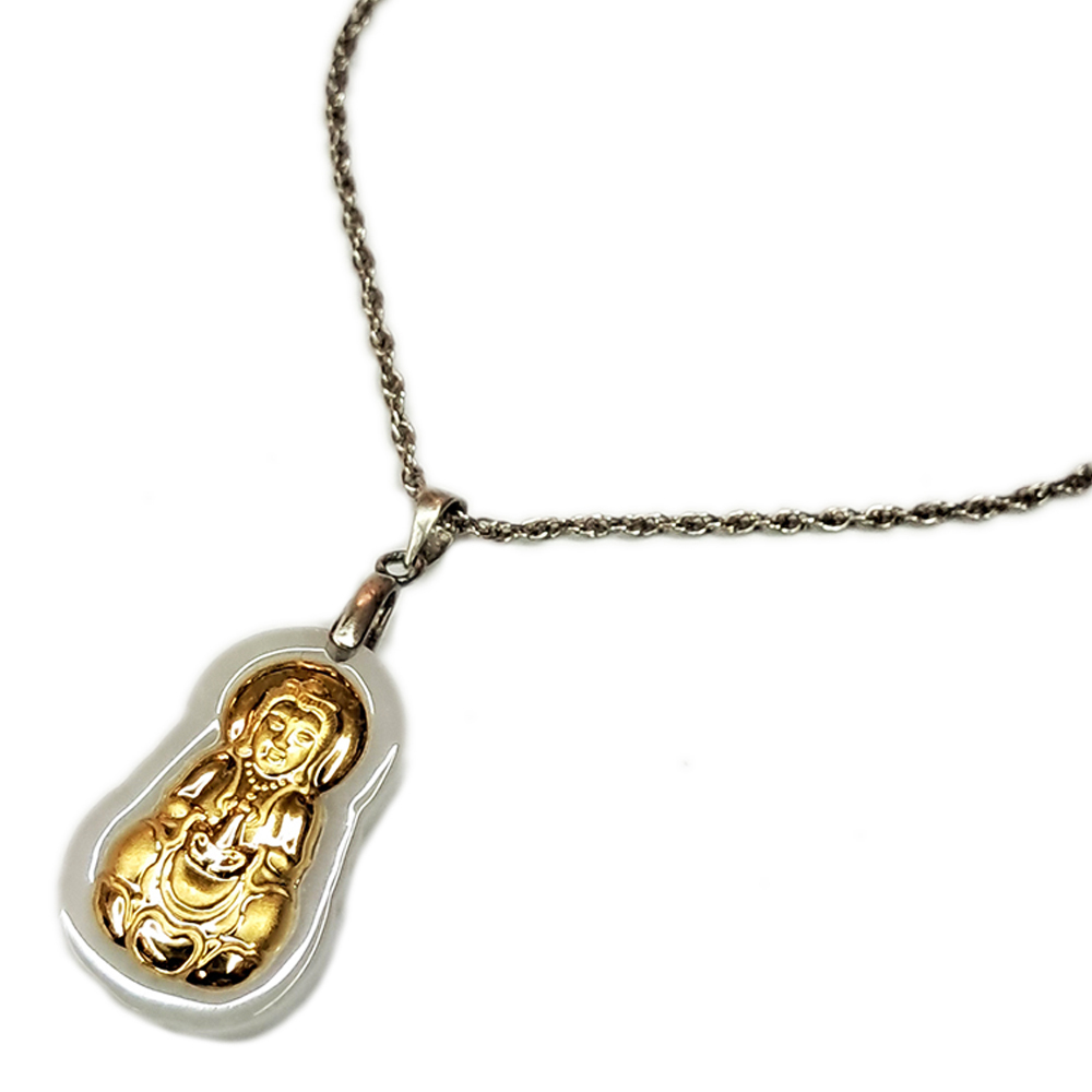 金觀音玉墜銀扣頭 &鈦鋼項鍊【十方】146229