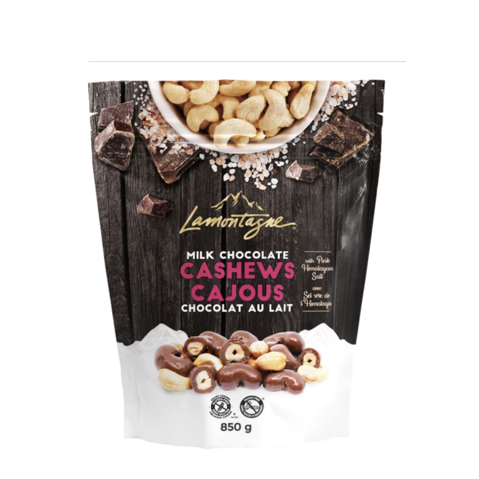 加拿大製Lamontagne 腰果牛奶朱古力 850g