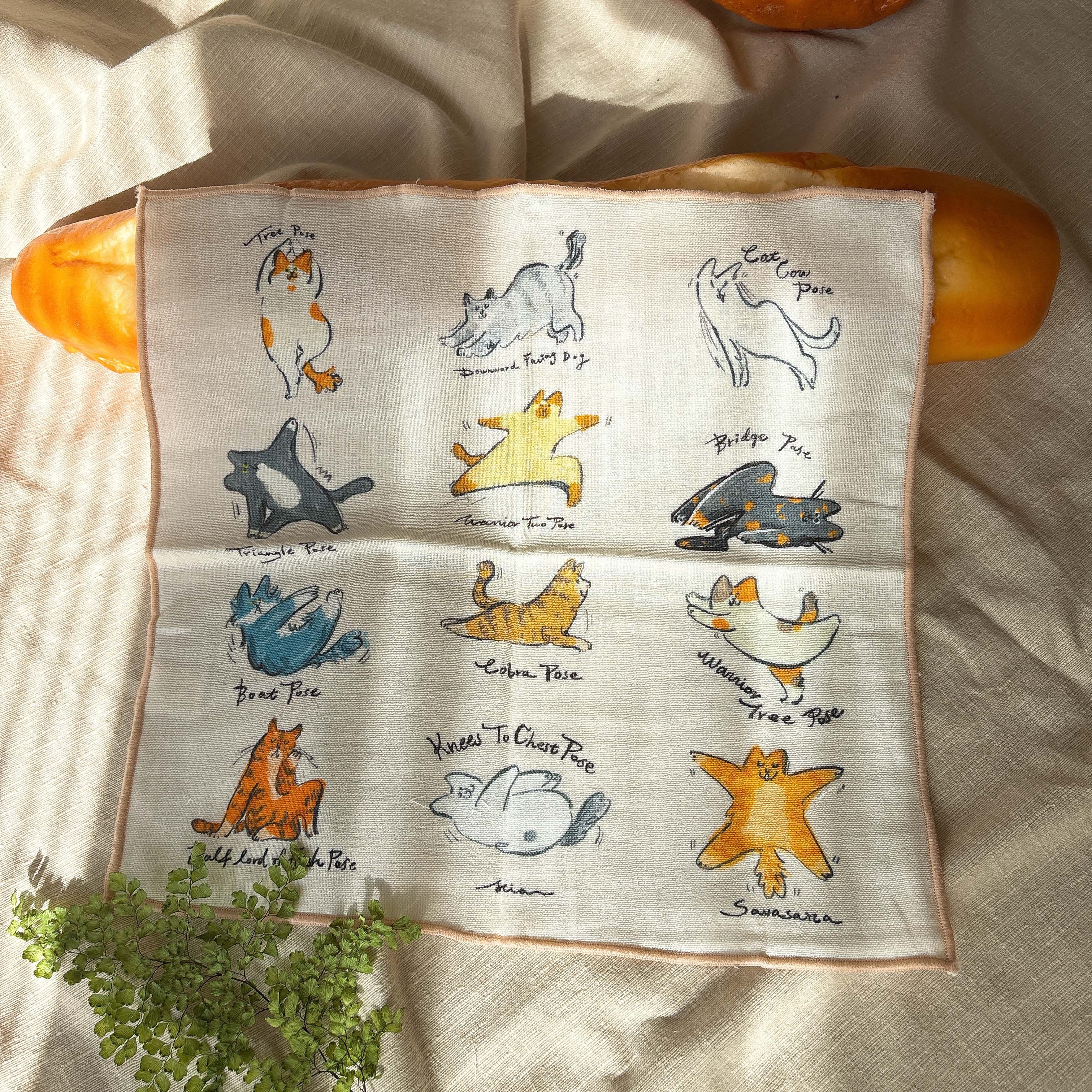 瑜珈貓咪（彩圖） 三重紗手帕｜SEVERUS LIAN 里恩太太