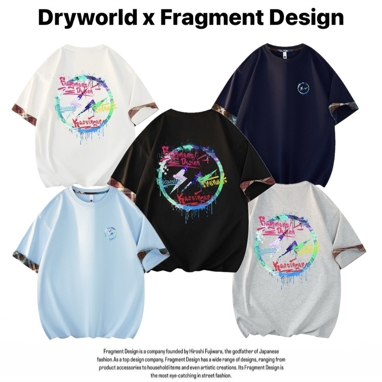 聯名 Dryworld X Fragment Design 彩色胸口小閃電 背面塗鴉大閃電 格紋 短袖上衣 TEE FD-XYT31990KT3019