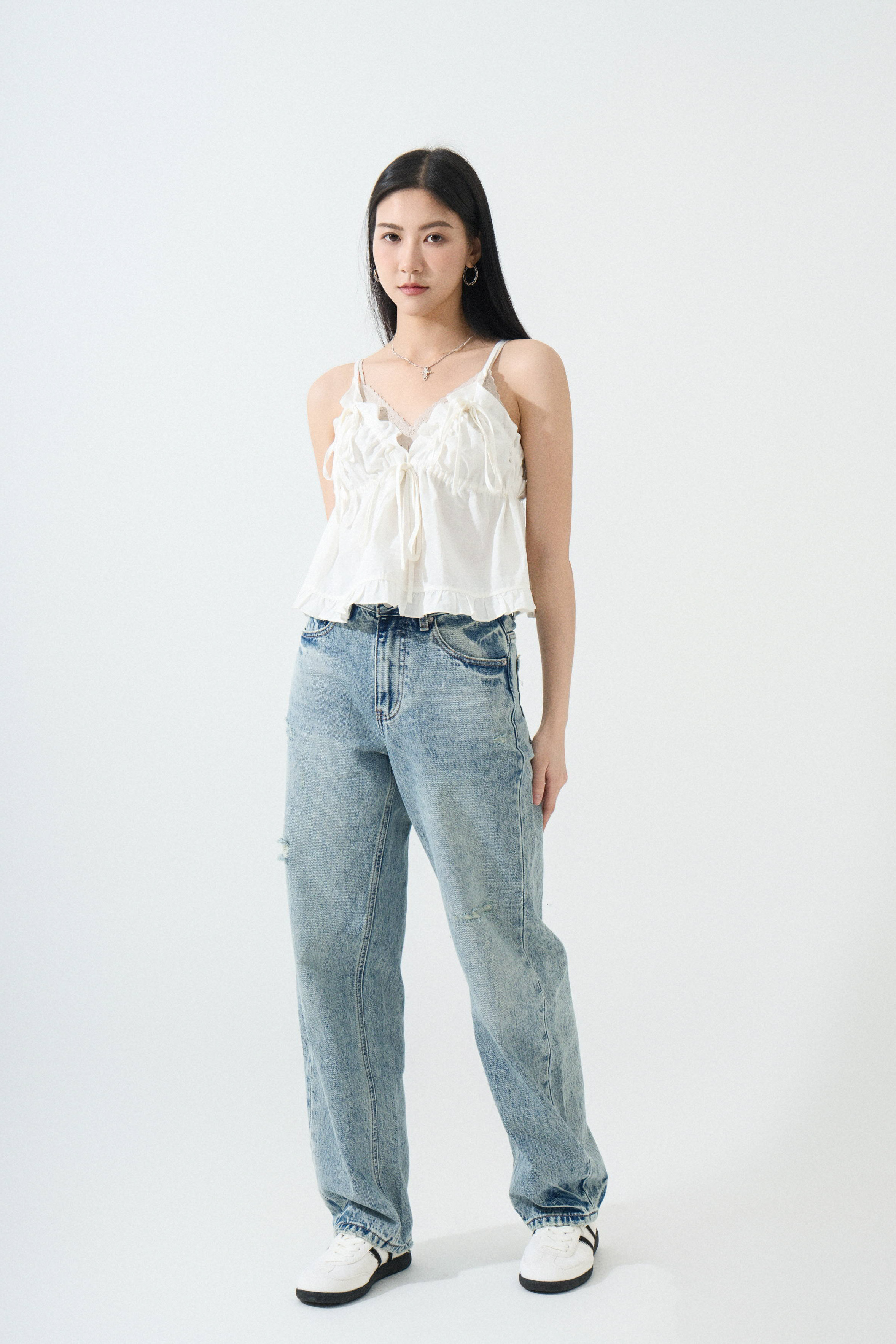 束繩縮褶荷葉邊背心 (*現貨款式）