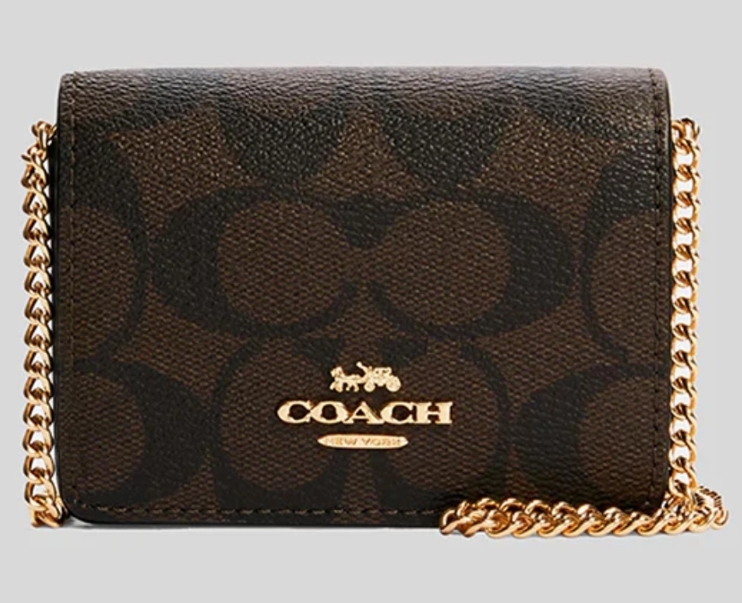[S] COACH 6650 MINI WALLET ON A CHAIN IN SIGNATURE CANVAS,GOLD/BROWN/BLACK, 195031083730 (SCO528)