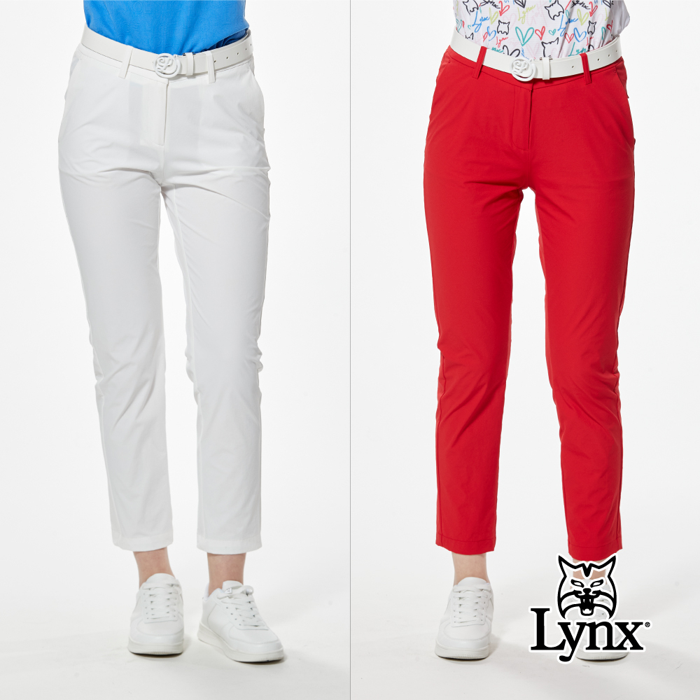 【Lynx Golf】彈性舒適LOGO織帶剪接俏皮袋蓋窄管九分褲