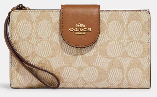 [S] COACH C2874 SIGNATURE COLORBLOCK PHONE WALLET,IM/LT KHAKI/LT SADDLE, 195031679209 (SCO869)