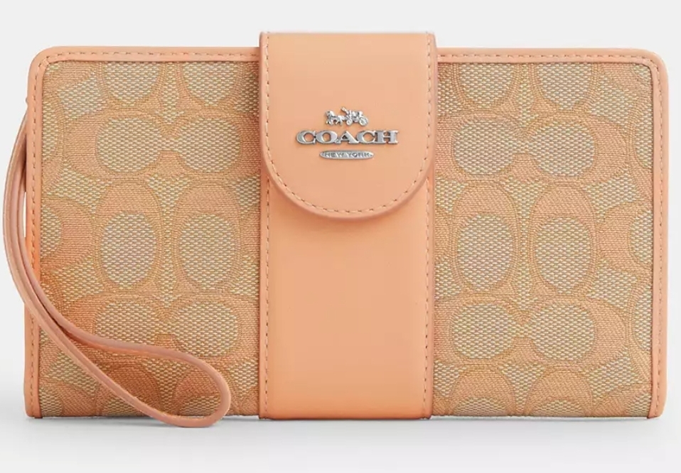 [S] COACH CU071 PHONE WALLET SIGNATURE JACQUARD,SV/FADED BLUSH, 196395415892 (SCO866)