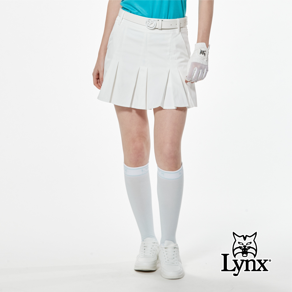 【Lynx Golf】防潑水羅紋緹織造型剪接甜美百褶運動短裙