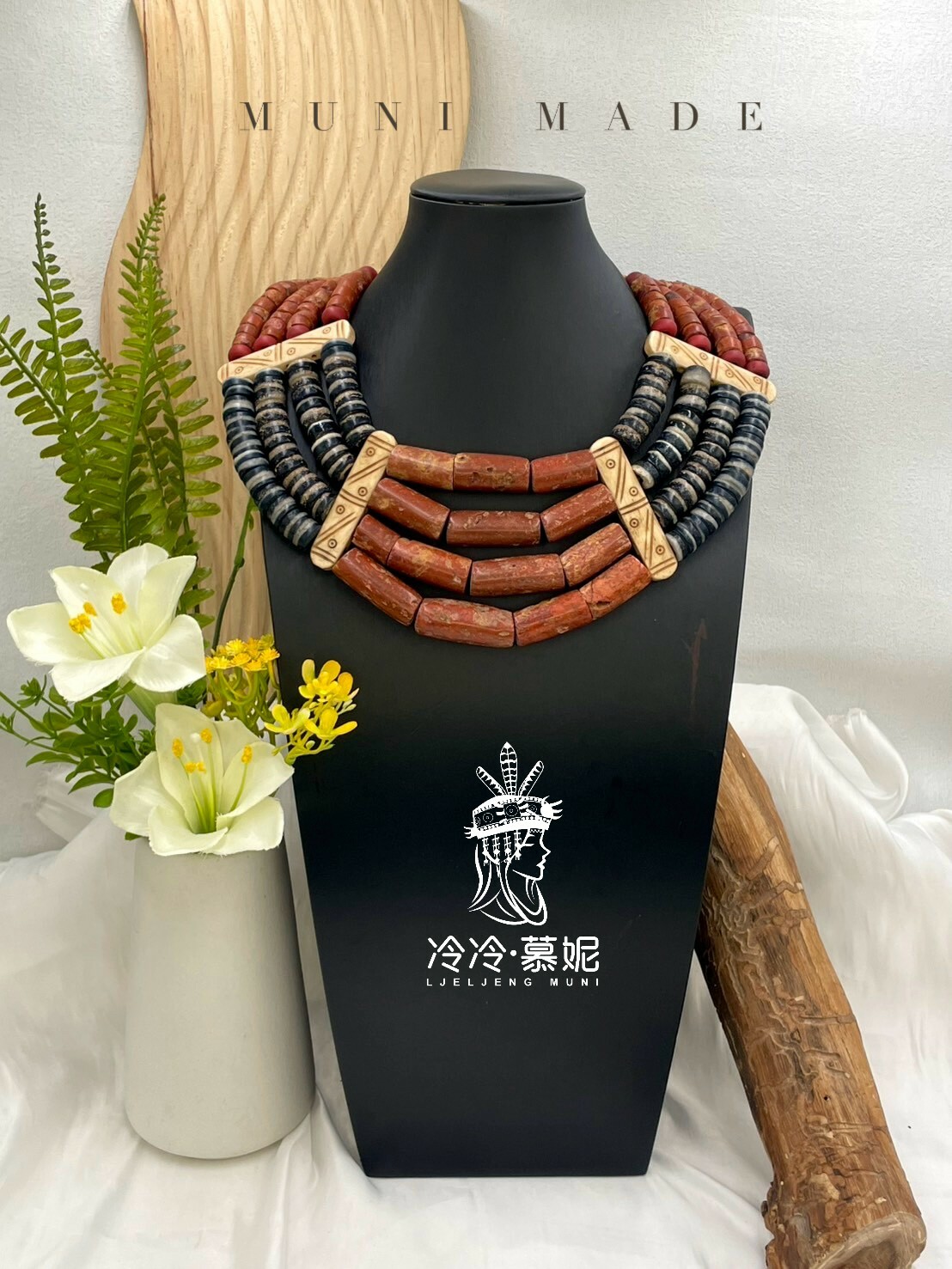 Muni-No.42貿易古珠四排複串短鍊43cm