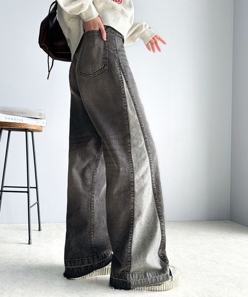 日本🇯🇵連線 Classical Elf 不對稱拼接牛仔褲 落地褲 直筒褲 寬鬆 3色(任買兩件711免運)/預購