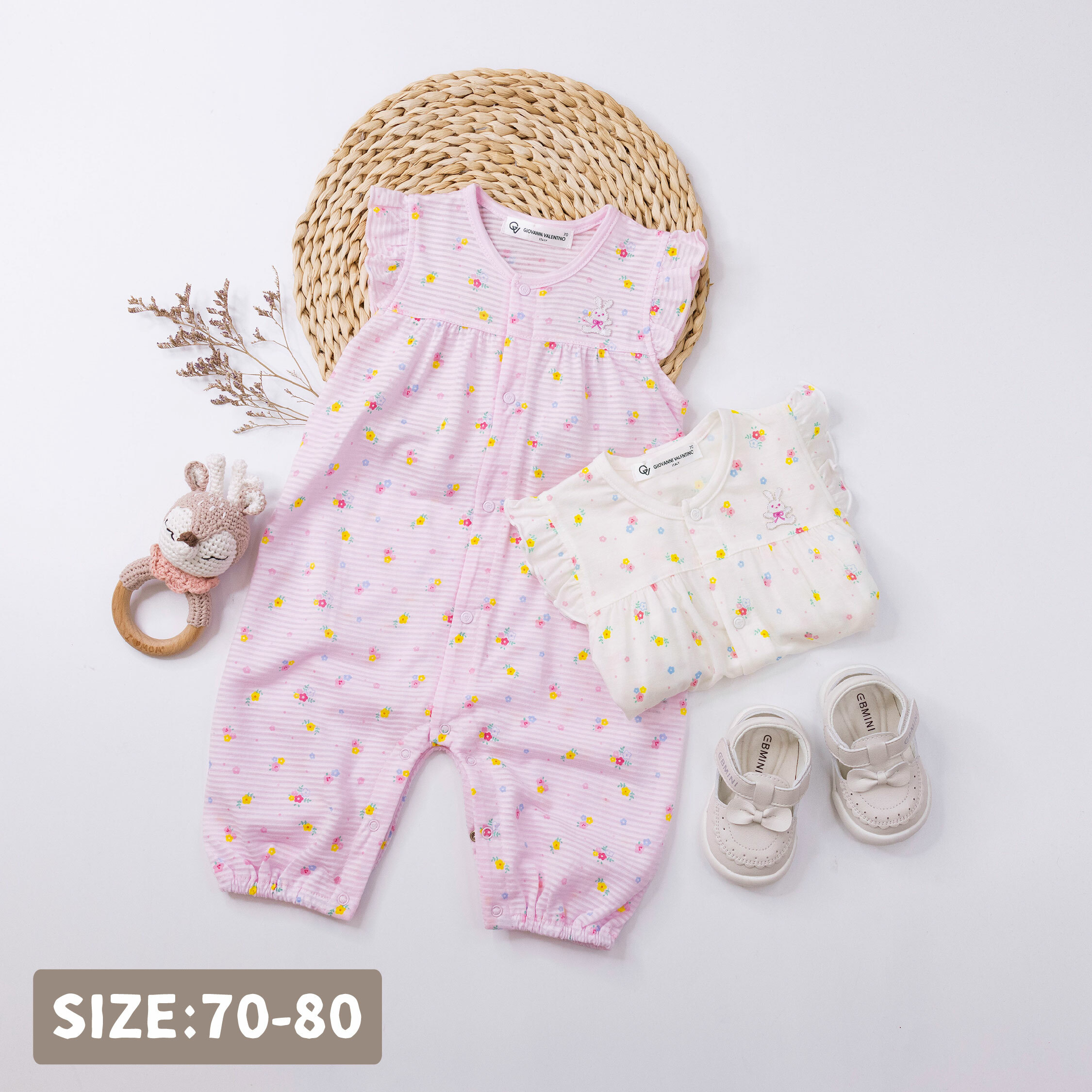 范侖鐵諾【32020】繽紛滿天花小兔連身衣＊二色