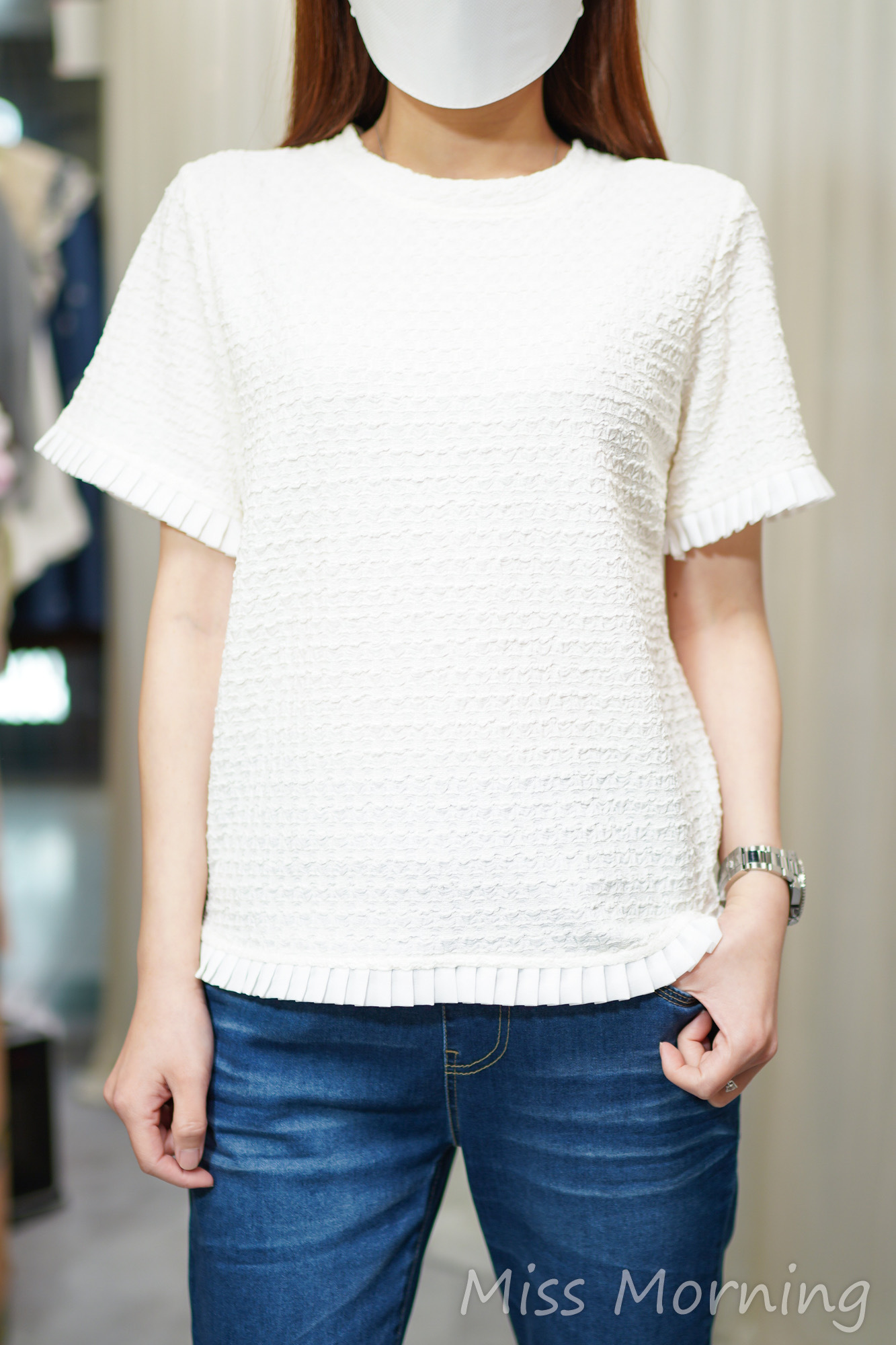 彈性拼百摺腳上衣(14479)