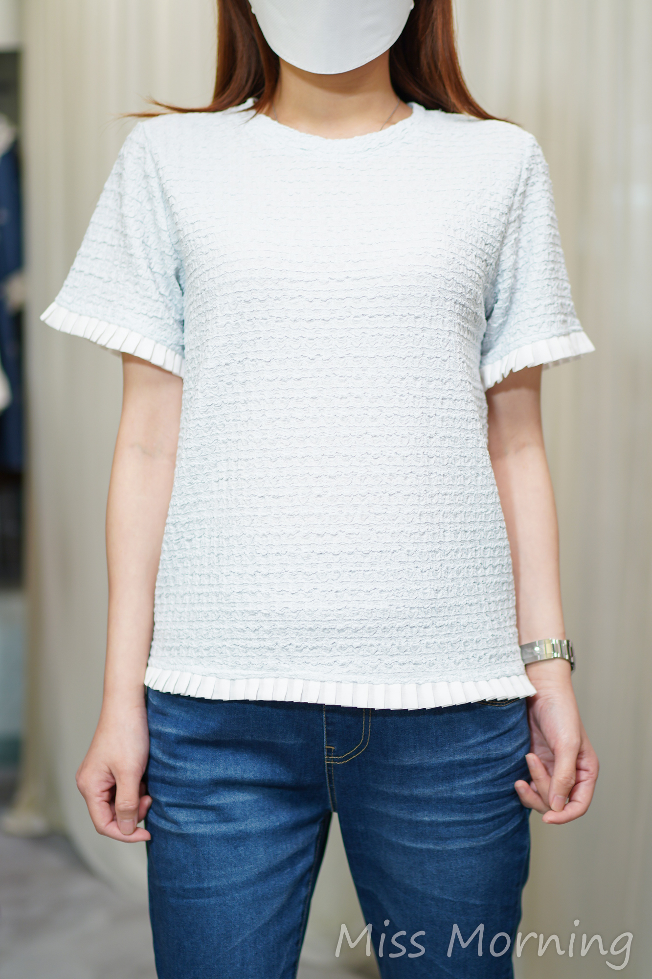 彈性拼百摺腳上衣(14479)