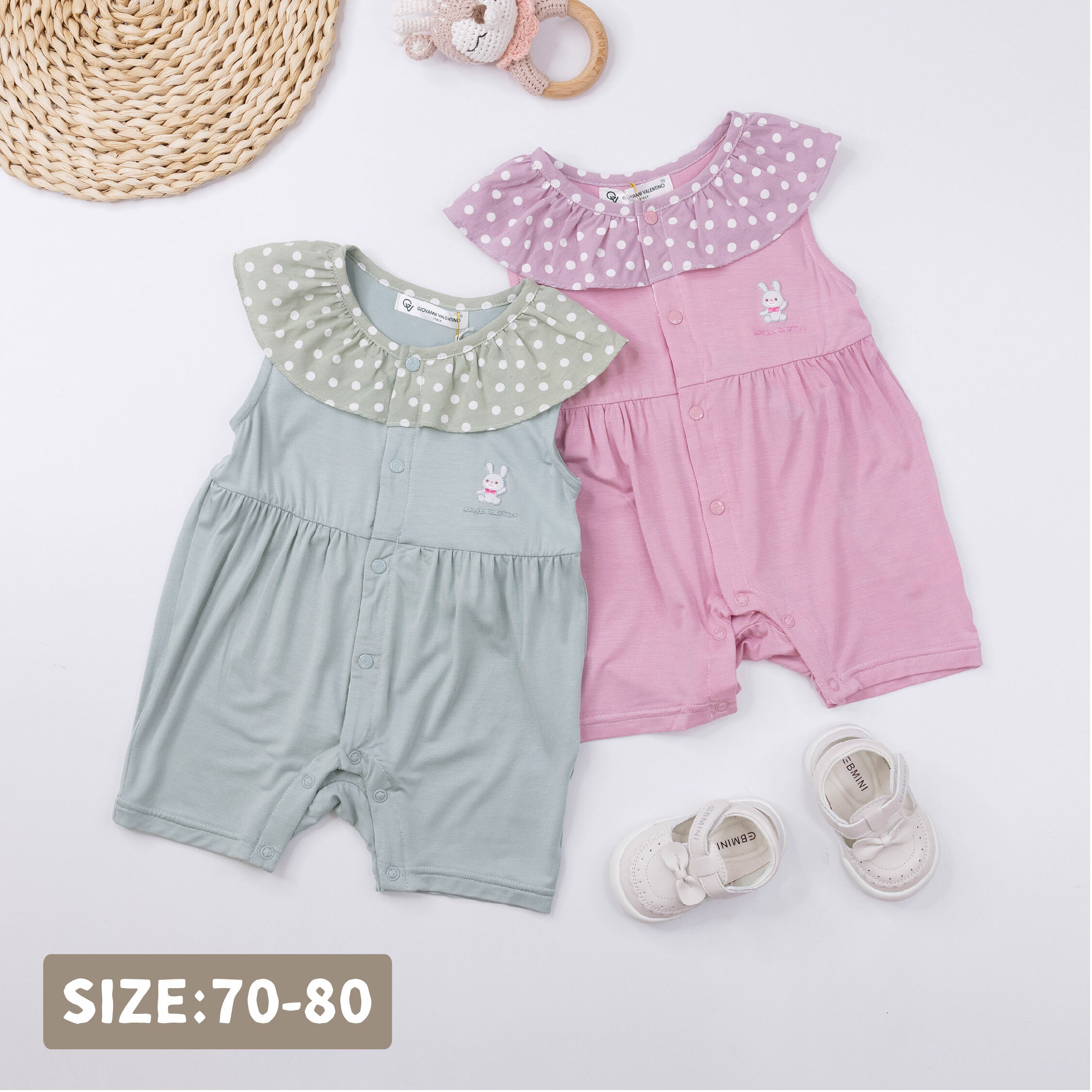 范侖鐵諾【32027】可愛小兔點點拼接領連身裝＊二色