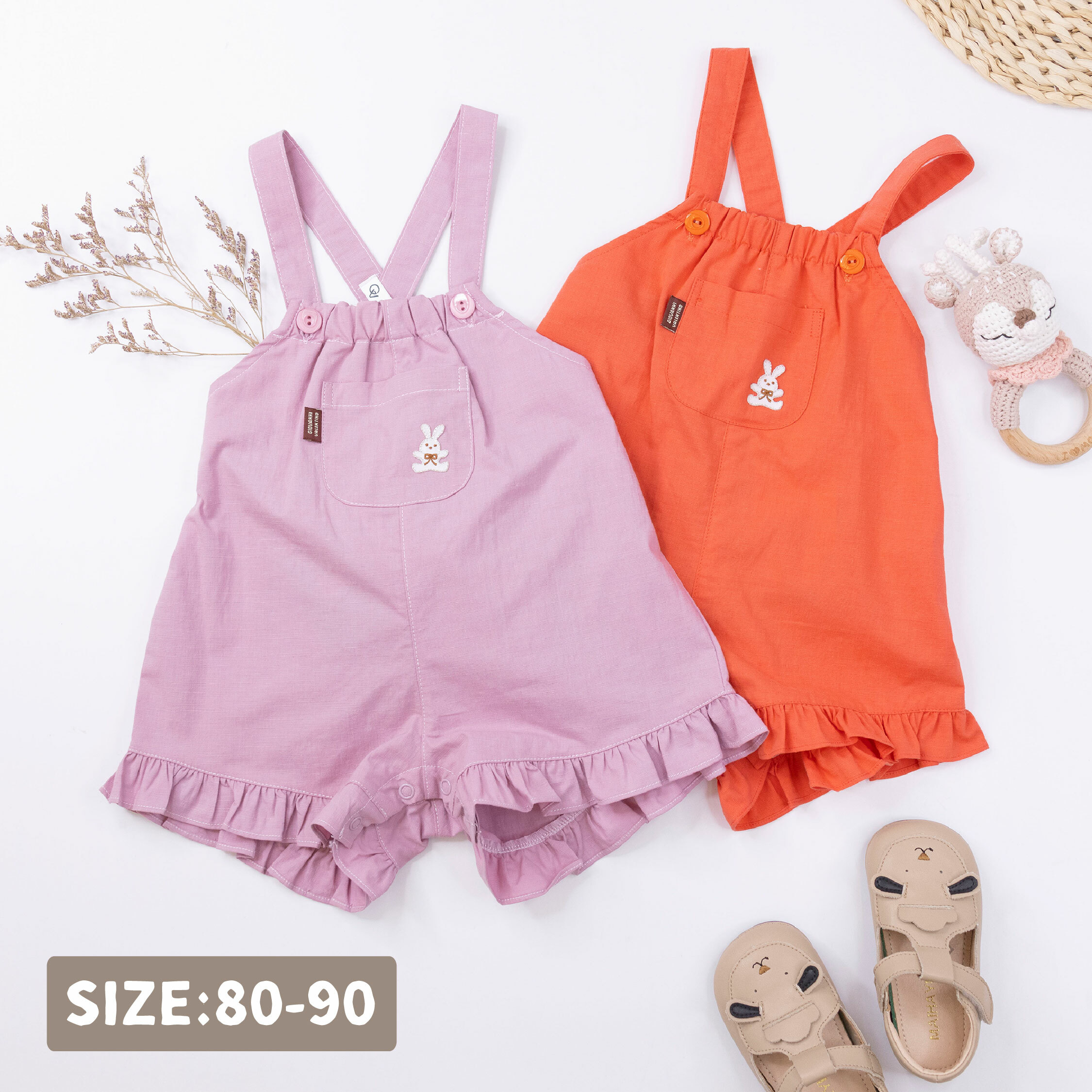 范侖鐵諾【32028】歡樂小兔荷葉拼接吊帶褲＊二色