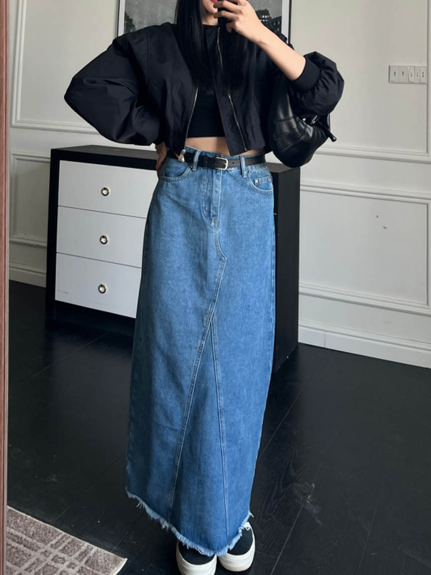 後開衩下鬚車線牛仔長裙*4色