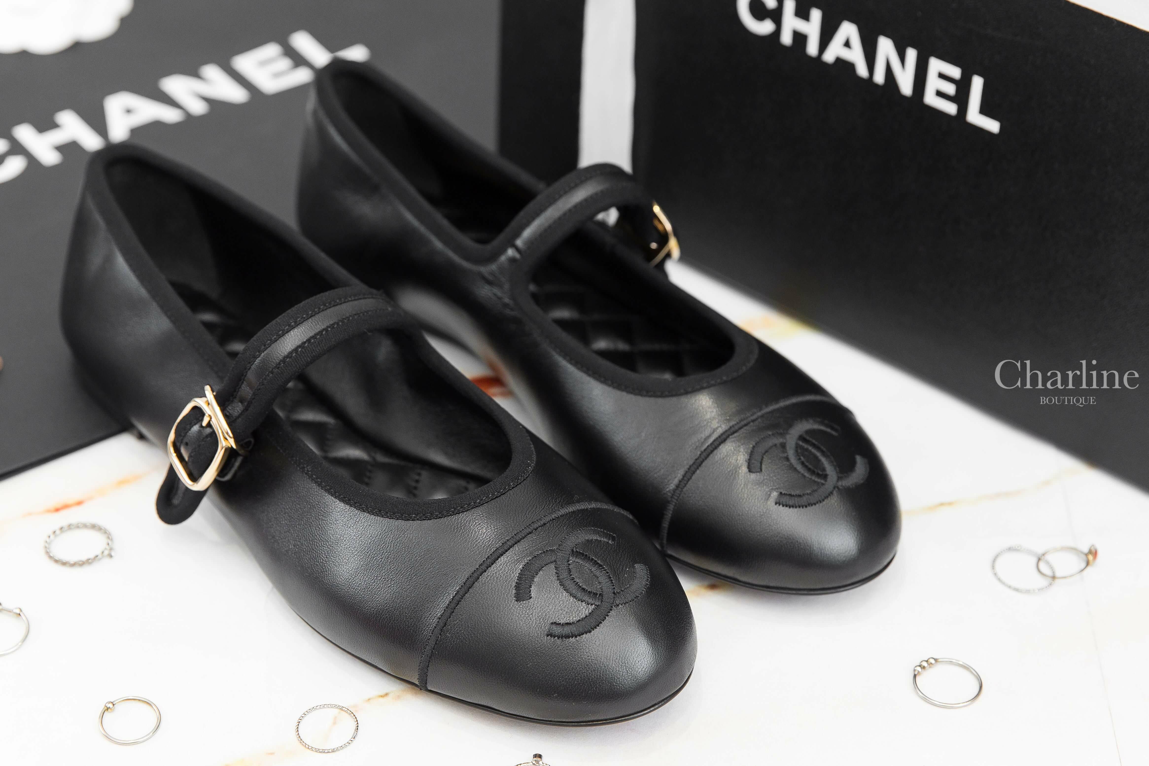 Chanel Mary Janes 黑CC羊皮金釦平底瑪莉珍鞋