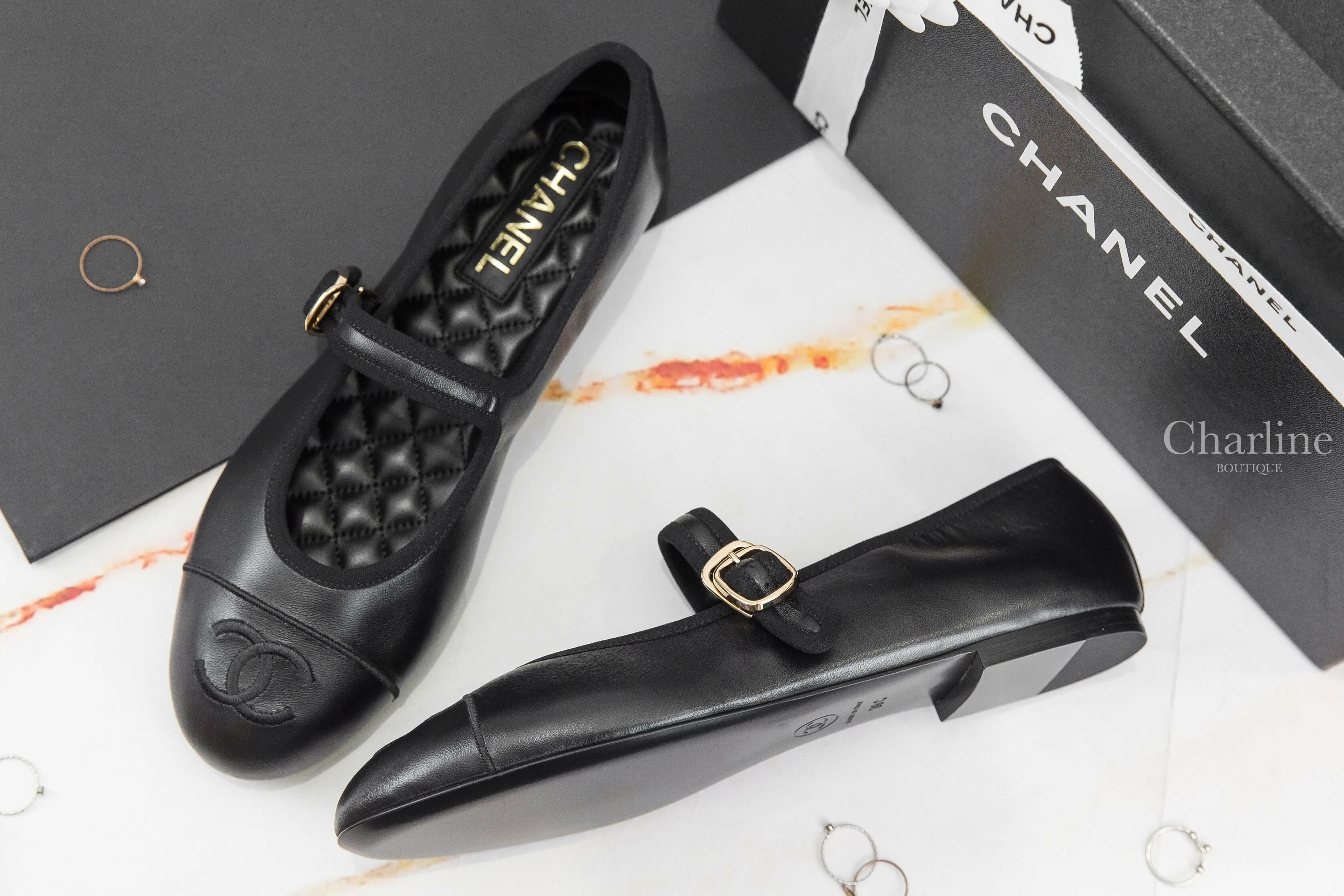 Chanel Mary Janes 黑CC羊皮金釦平底瑪莉珍鞋-Charline Boutique 精品代購