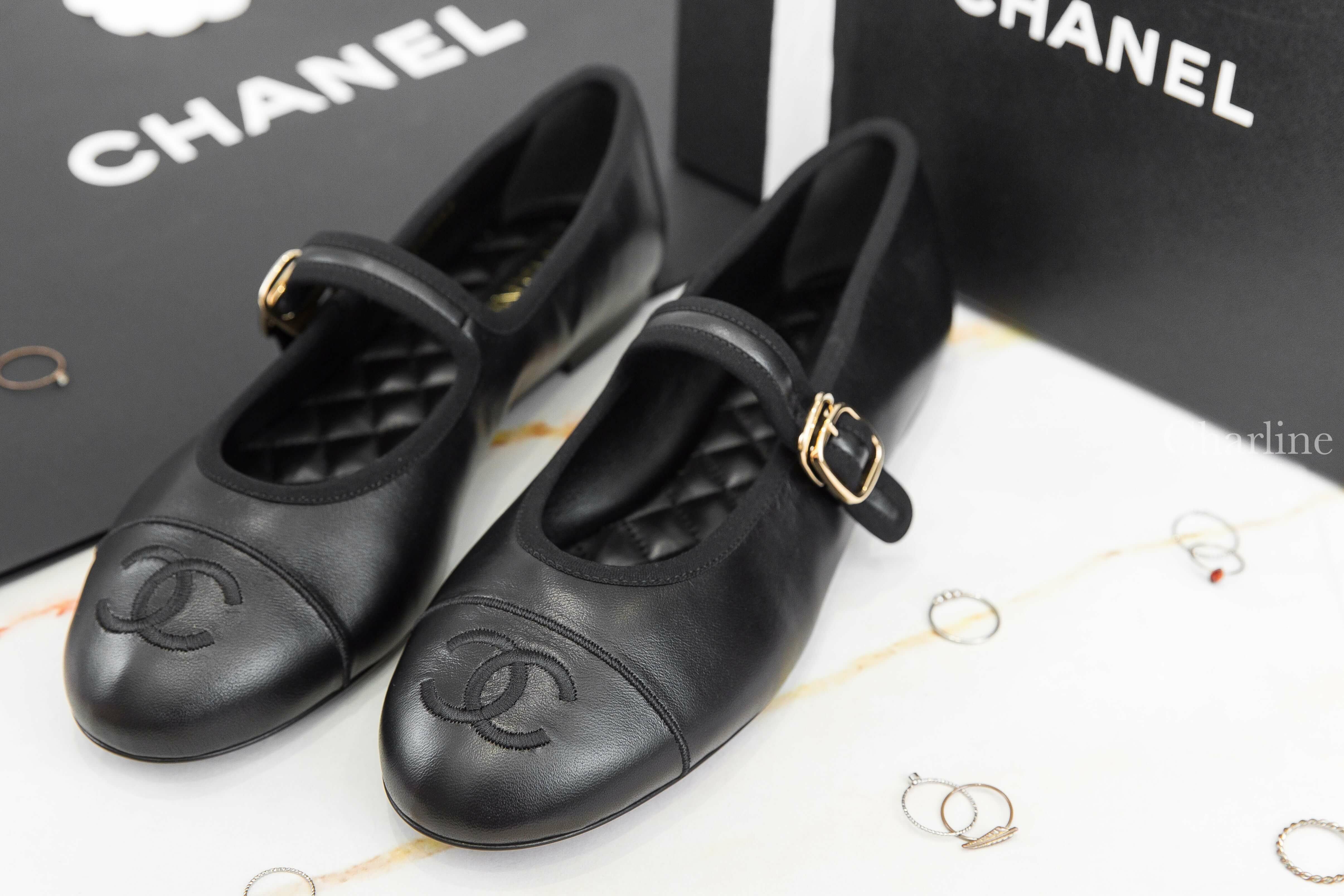 Chanel Mary Janes 黑CC羊皮金釦平底瑪莉珍鞋-Charline Boutique 精品代購