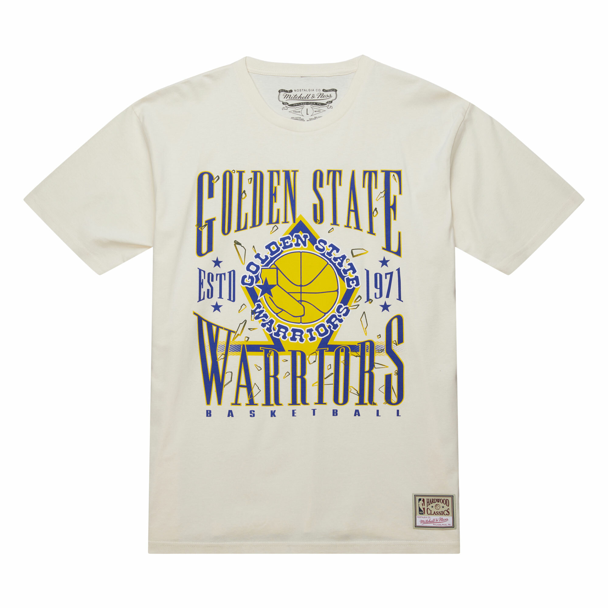 Mitchell & Ness SHATTERED LOCKUP TEE GSW 米色 短袖 MN25ATS16GSW [台灣現貨]