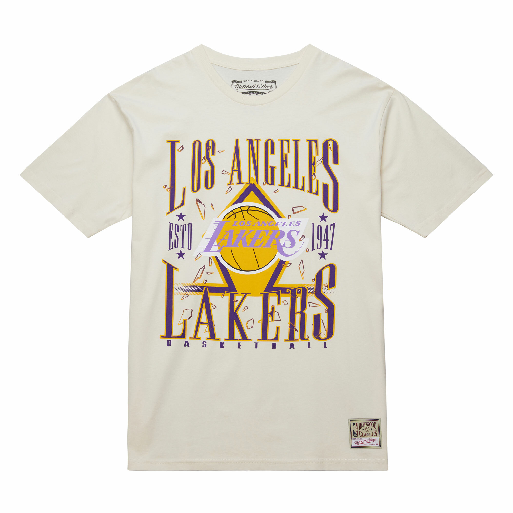 Mitchell & Ness SHATTERED LOCKUP TEE LA LAKERS 米色 短袖 MN25ATS16LAL [台灣現貨]