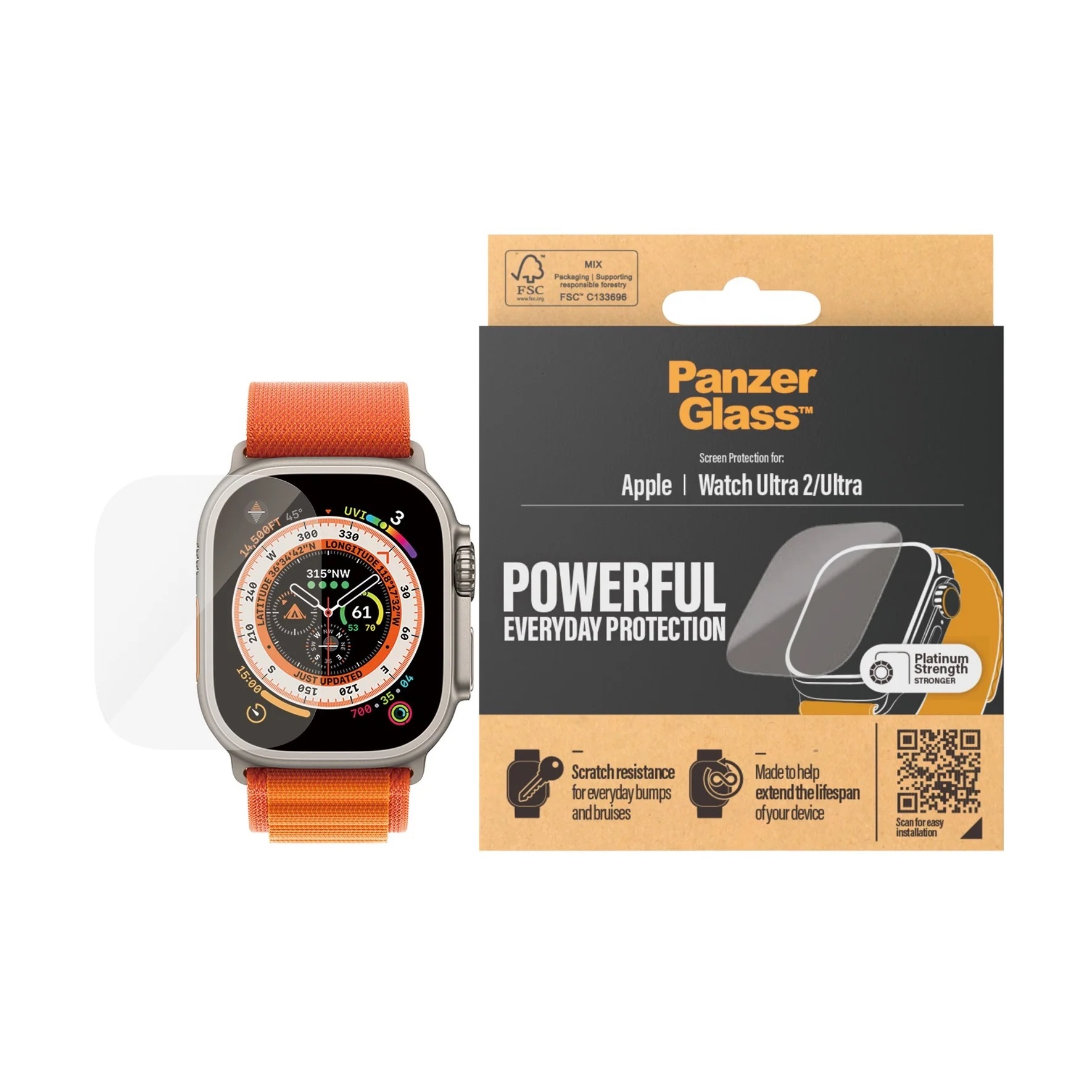 PanzerGlass｜Apple Watch Ultra 49mm 耐衝擊高透鋼化玻璃保護貼
