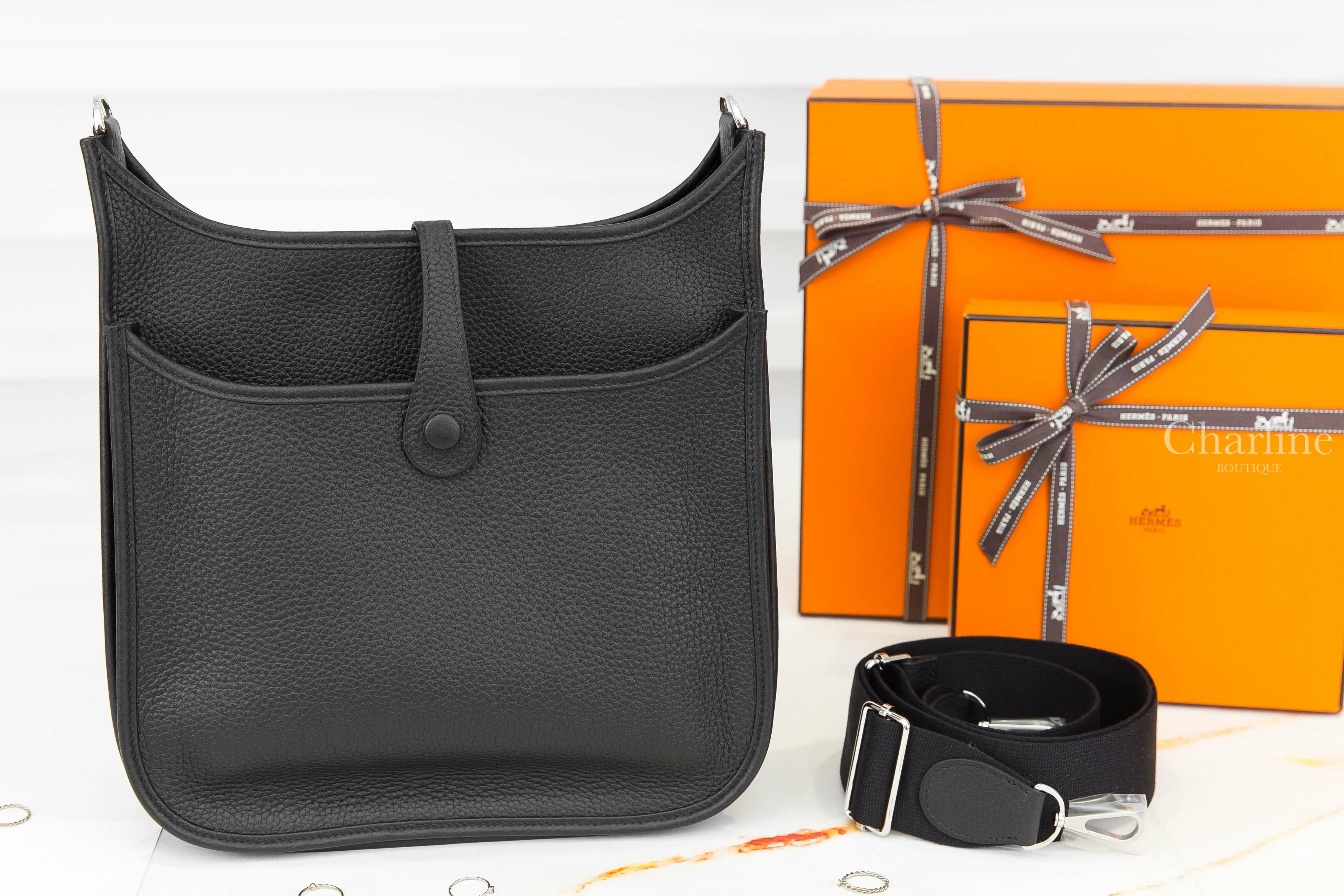 Hermès Evelyne 29cm 89 Noir Taurillon Clemence 黑色銀釦簍空洞洞肩背包-Charline Boutique 精品代購