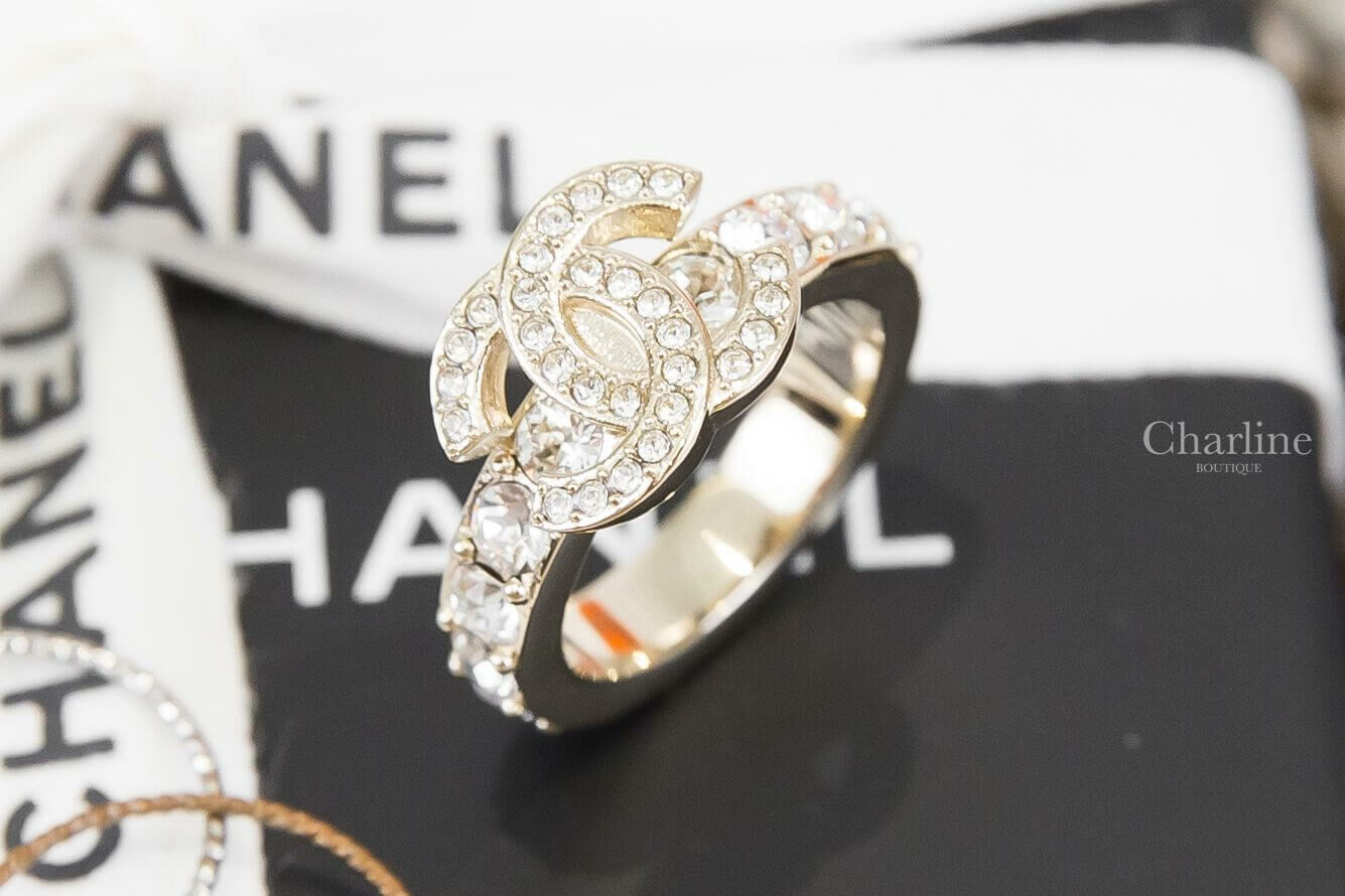 Chanel Ring 金色CC菱格紋/水鑽CC戒指三件組