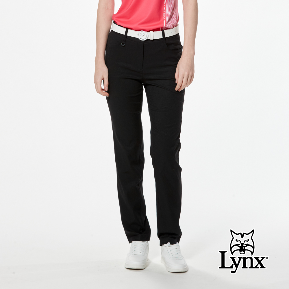【Lynx Golf】防潑水抗UV極黑百搭LOGO矽膠標造型窄管長褲