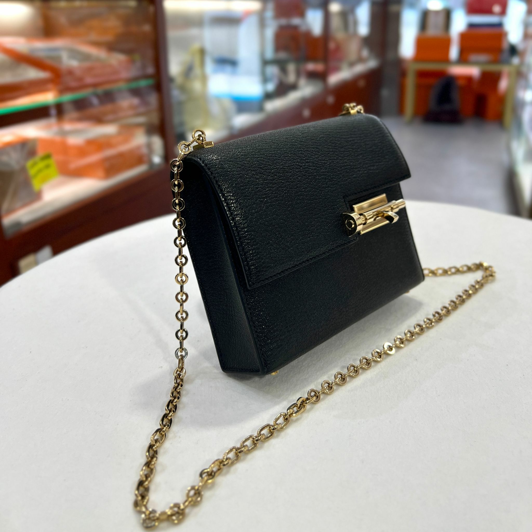 98%NEW二手Hermes手槍包 D刻 黑色Mysore山羊皮/金扣 Mini Verrou 89/NOIR GHW #香榭站正品