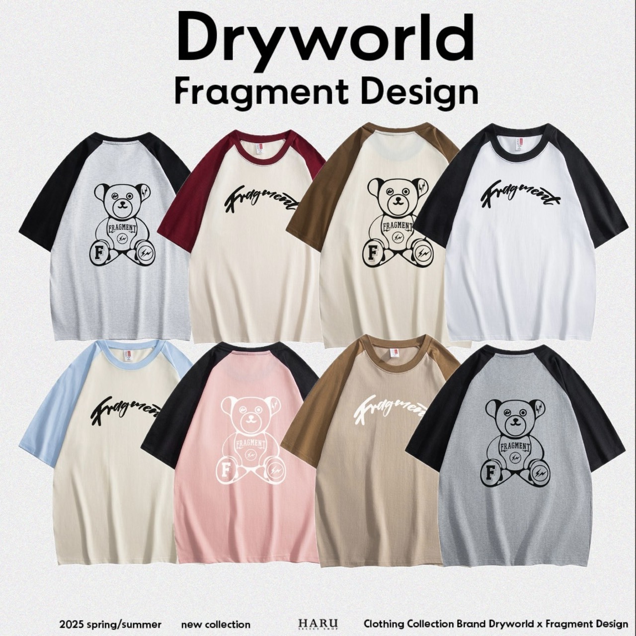 聯名 Dryworld X Fragment Design 草寫字體logo 背面閃電小熊 撞色拼接 短袖上衣 TEE FD-FYY51KT3012