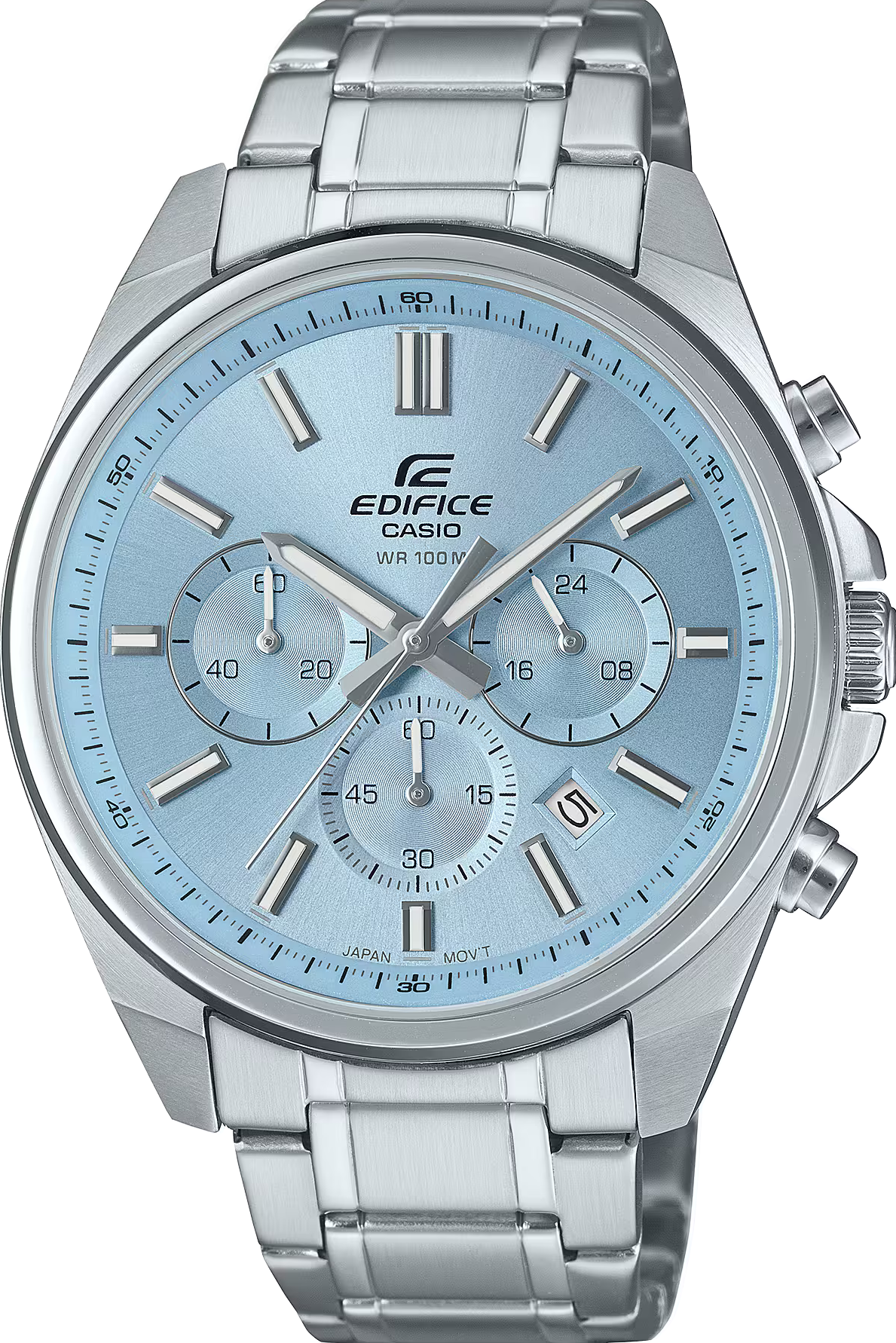 萬年鐘錶 - CASIO EDIFICE 系列  天空藍面盤三眼計時不鏽鋼男錶 EFV-650D-2BV 錶徑 : 43.5MM