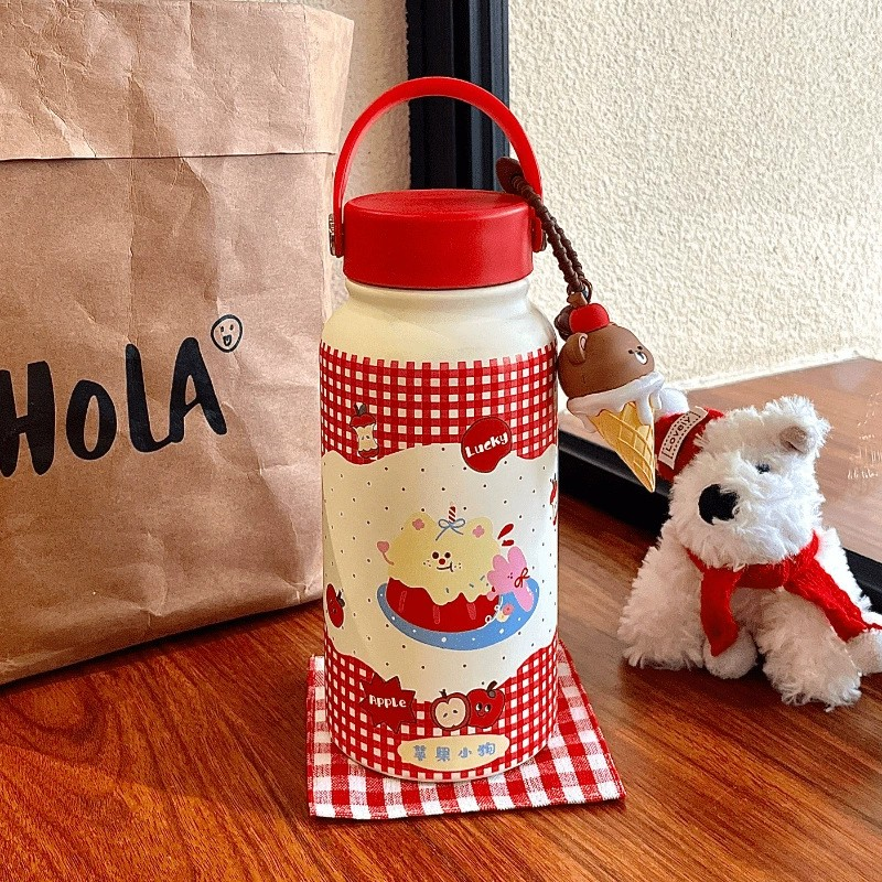 900ML Korean Aesthetic Cute Handle 316 Stainless Steel Thermal Bottle