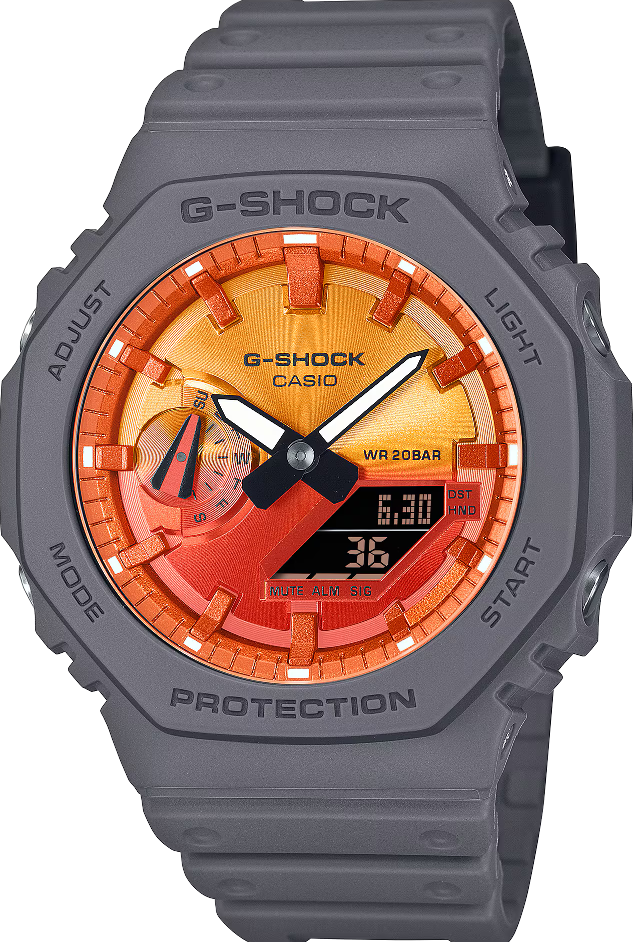 萬年鐘錶 - G-SHOCK  八角錶殼系列閃耀絢麗色彩火焰煙霧錶帶電子錶 GA-2100FL-8A  錶徑 : 45.4 mm