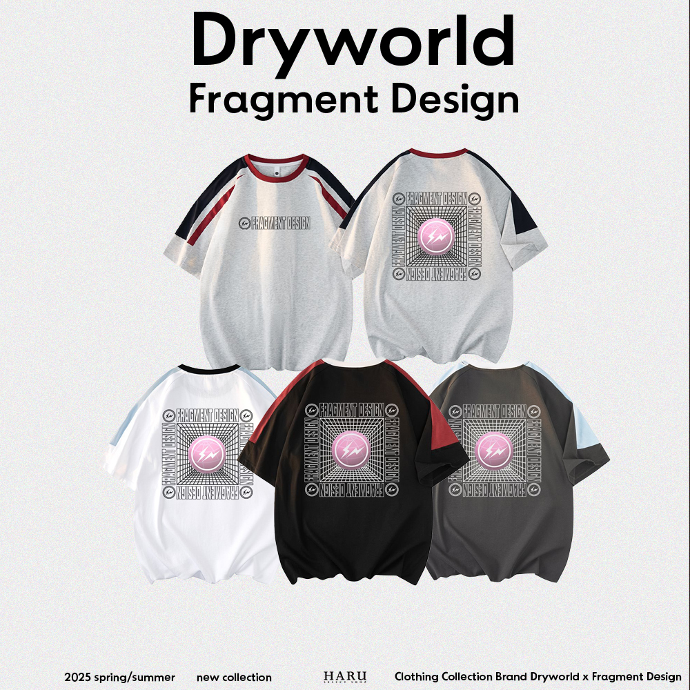 聯名 Dryworld X Fragment Design 簍空字體logo cyberspace 賽博 網格透視 拼接撞色 圓領短袖上衣 FD-XYT319KT3016