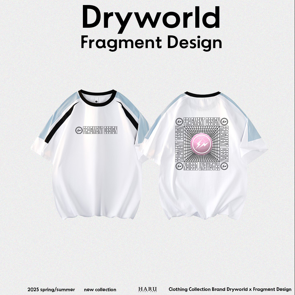 聯名 Dryworld X Fragment Design 簍空字體logo cyberspace 賽博 網格透視 拼接撞色 圓領短袖上衣 FD-XYT319KT3016