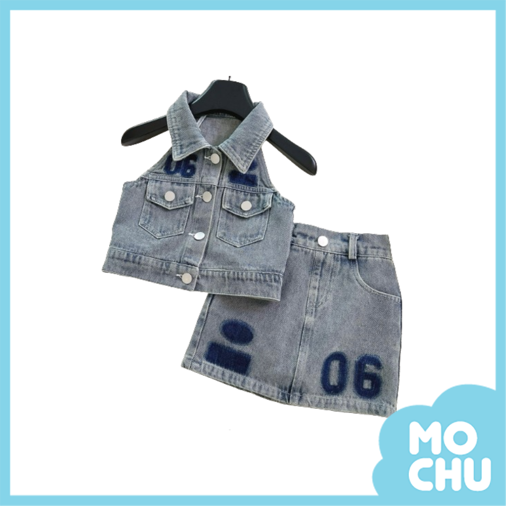 數字06削肩牛仔背心套裝