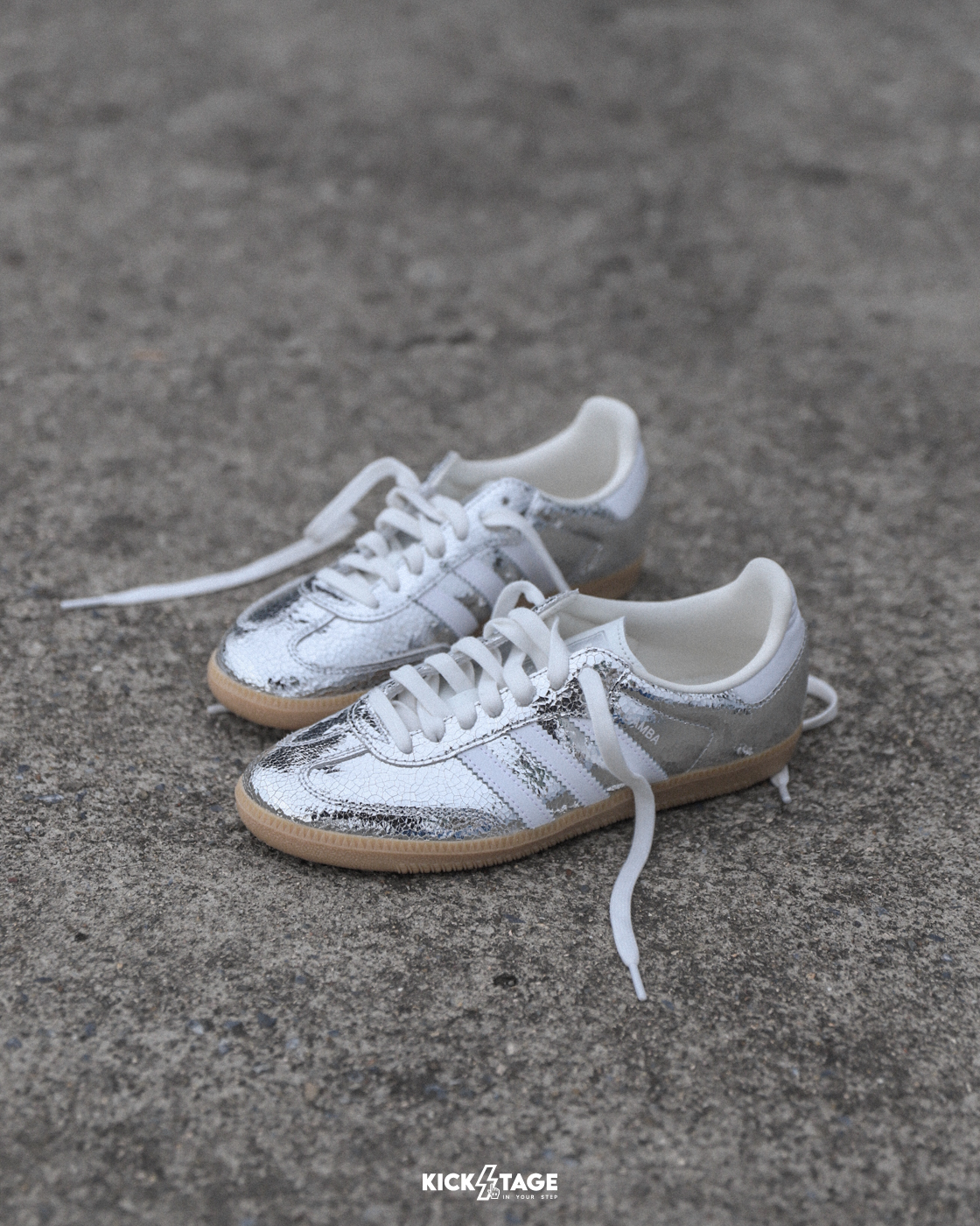 女鞋 ADIDAS SAMBA OG 液態銀 碎銀 銀灰 白色 裂紋 焦糖底  德訓鞋 休閒鞋【JR0035】ADS