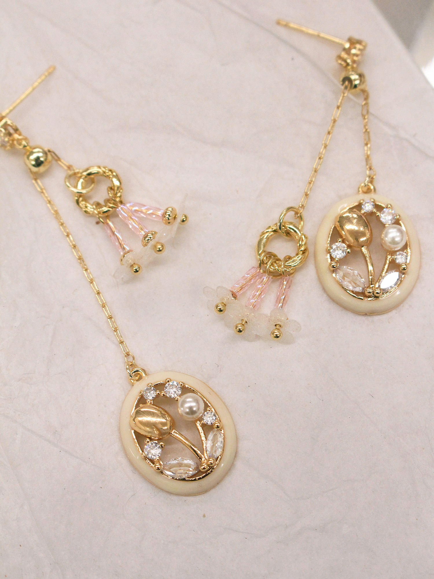 賞花限定。MUCHAT手作14+18KGP鋯石珍珠花純銀針耳環