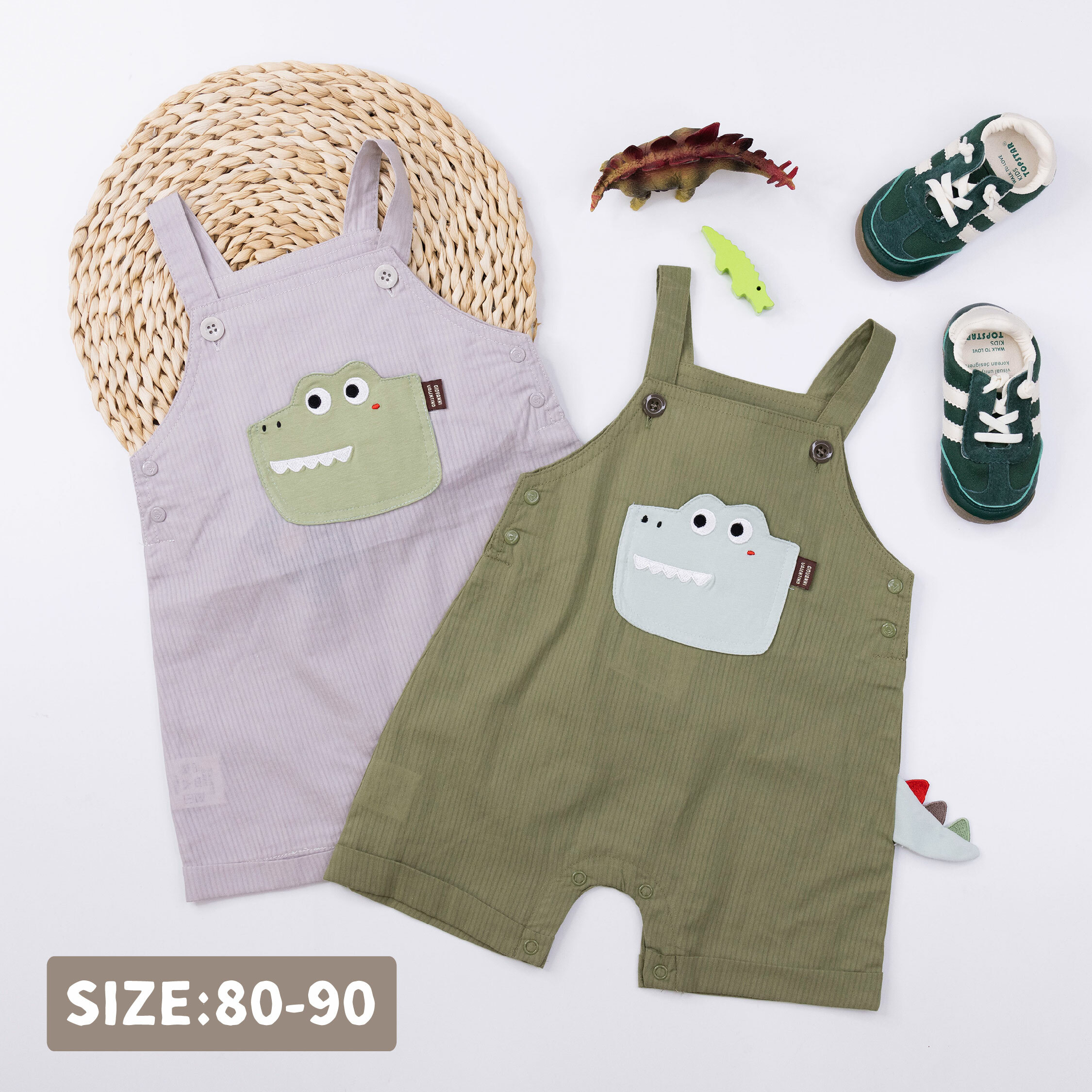 范侖鐵諾【32029】鱷魚造型小口袋吊帶褲＊二色